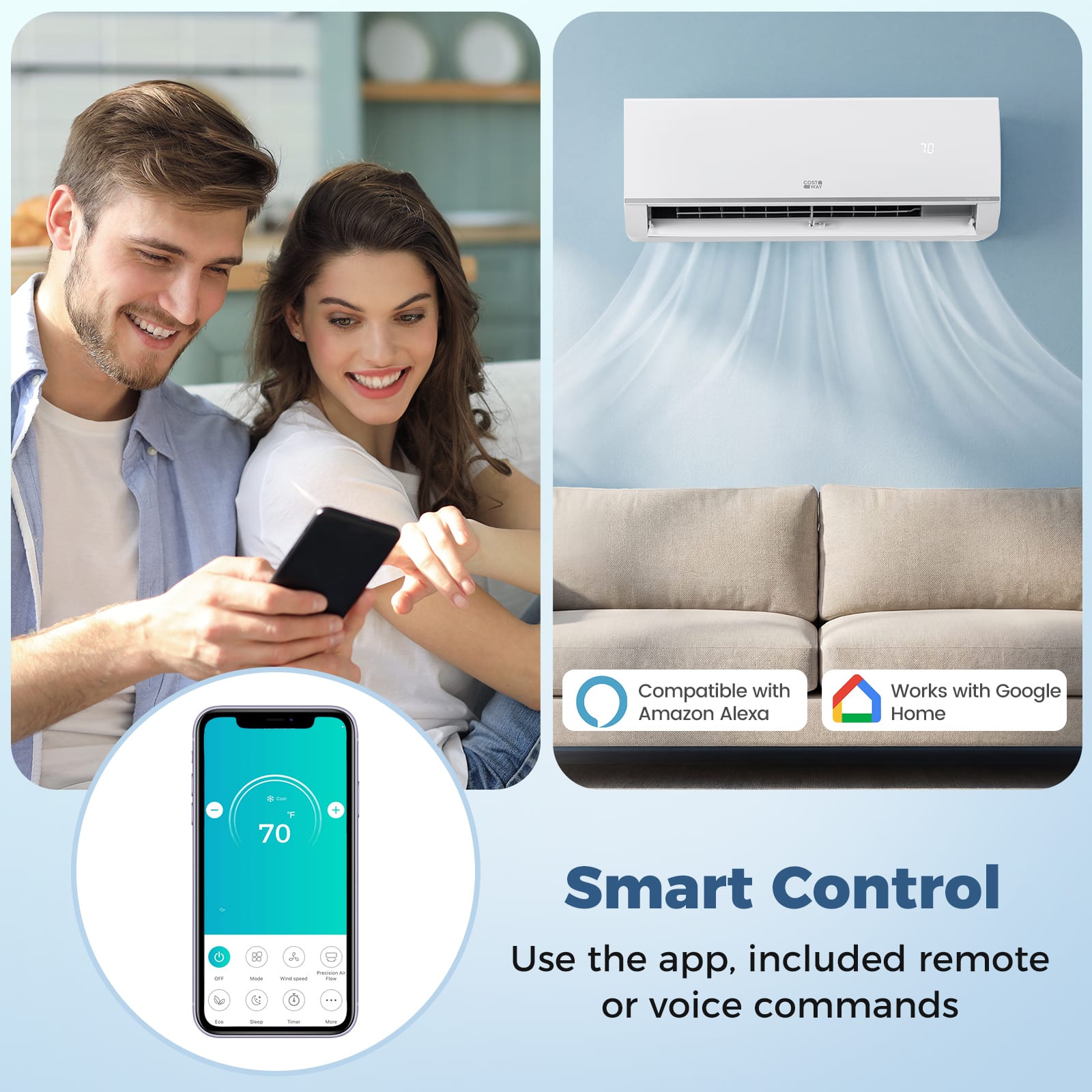 Costway - Blast Pro 2 Zone 20000 BTU Mini Split AC/Heating System, 23 SEER2, WiFi Enabled - White