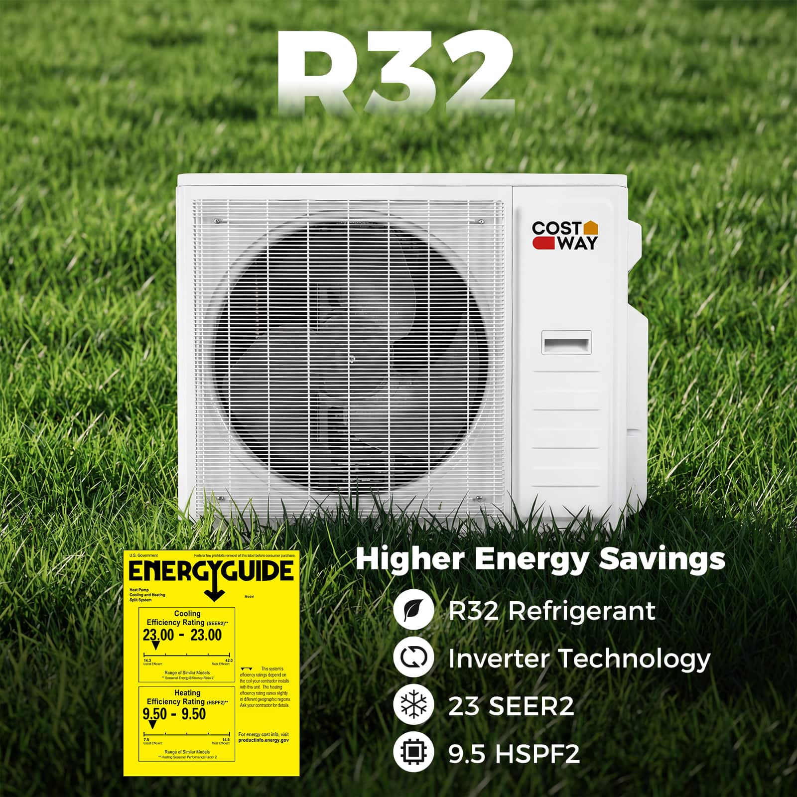 Costway - Blast Pro 2 Zone 20000 BTU Mini Split AC/Heating System, 23 SEER2, WiFi Enabled - White