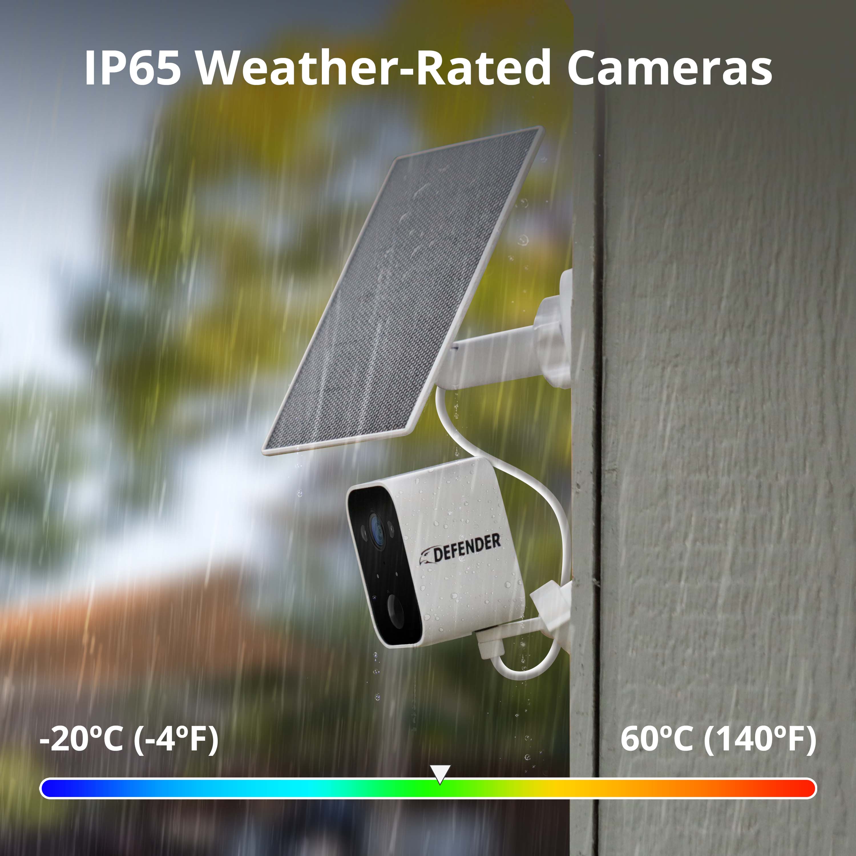 Defender - Solar Powered 4K AI Everwatch Wireless Security Camera with 3W Solar Panel, AI Detection, 4 Pack - White