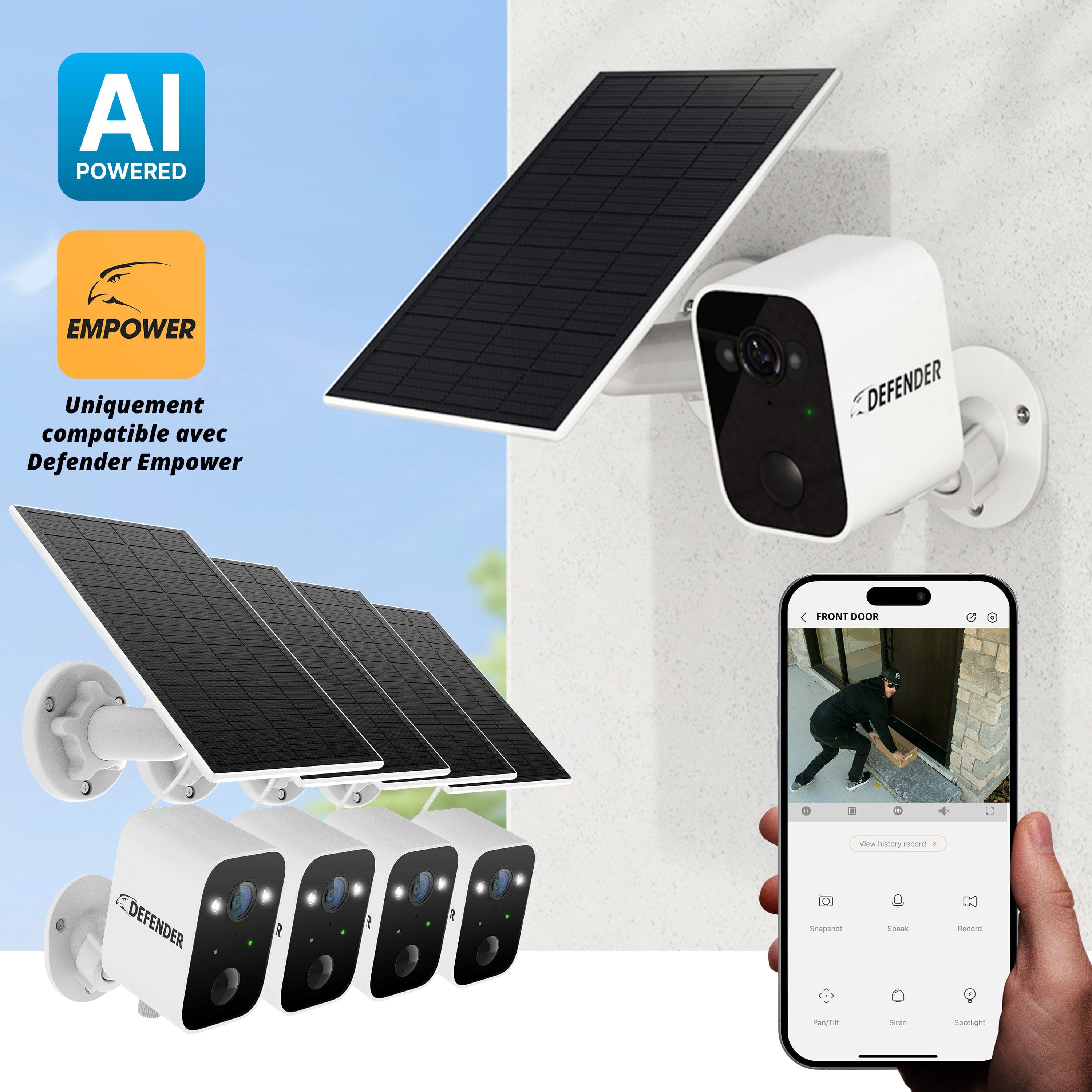 Defender - Solar Powered 4K AI Everwatch Wireless Security Camera with 3W Solar Panel, AI Detection, 4 Pack - White