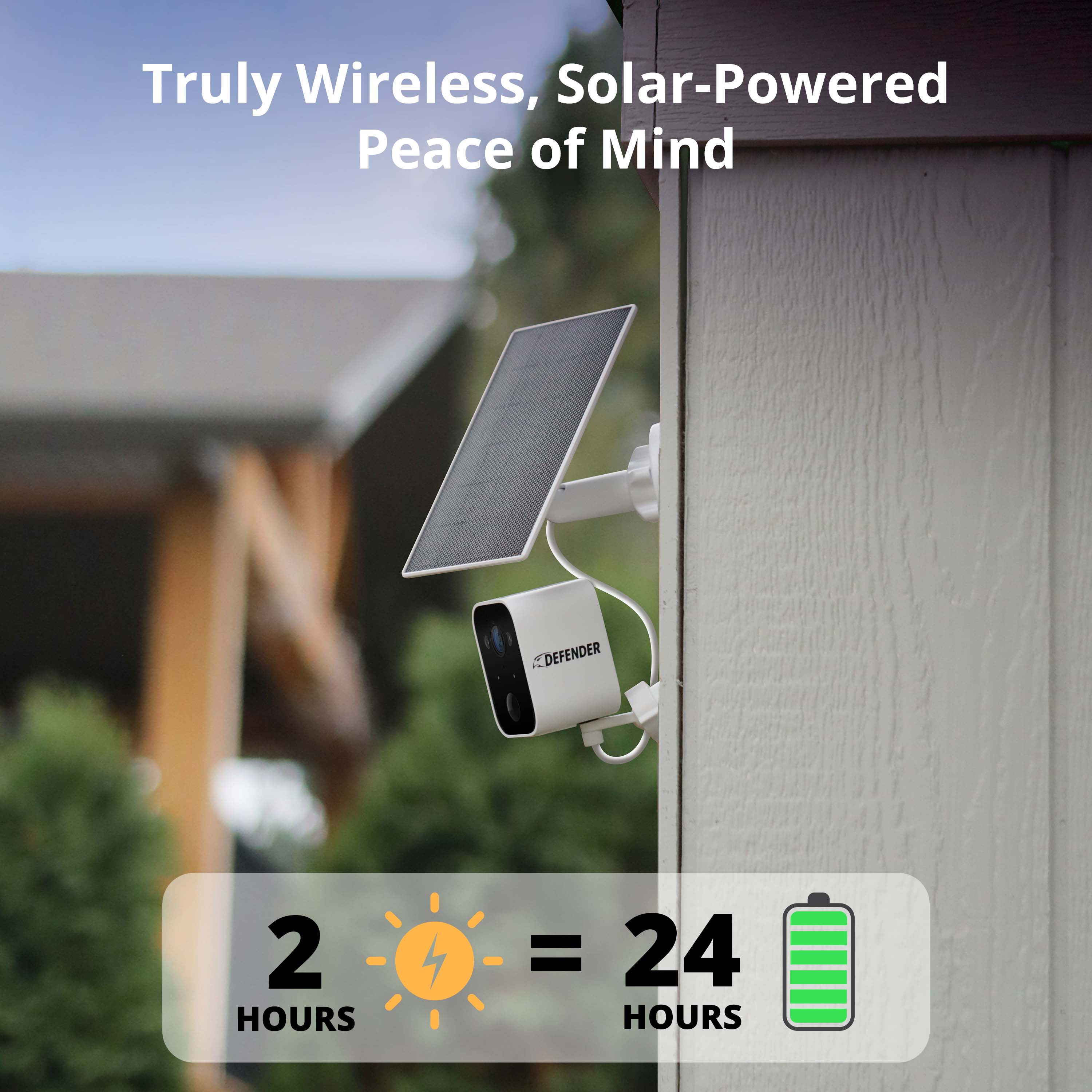 Defender - Solar Powered 4K AI Everwatch Wireless Security Camera with 3W Solar Panel, AI Detection, 4 Pack - White