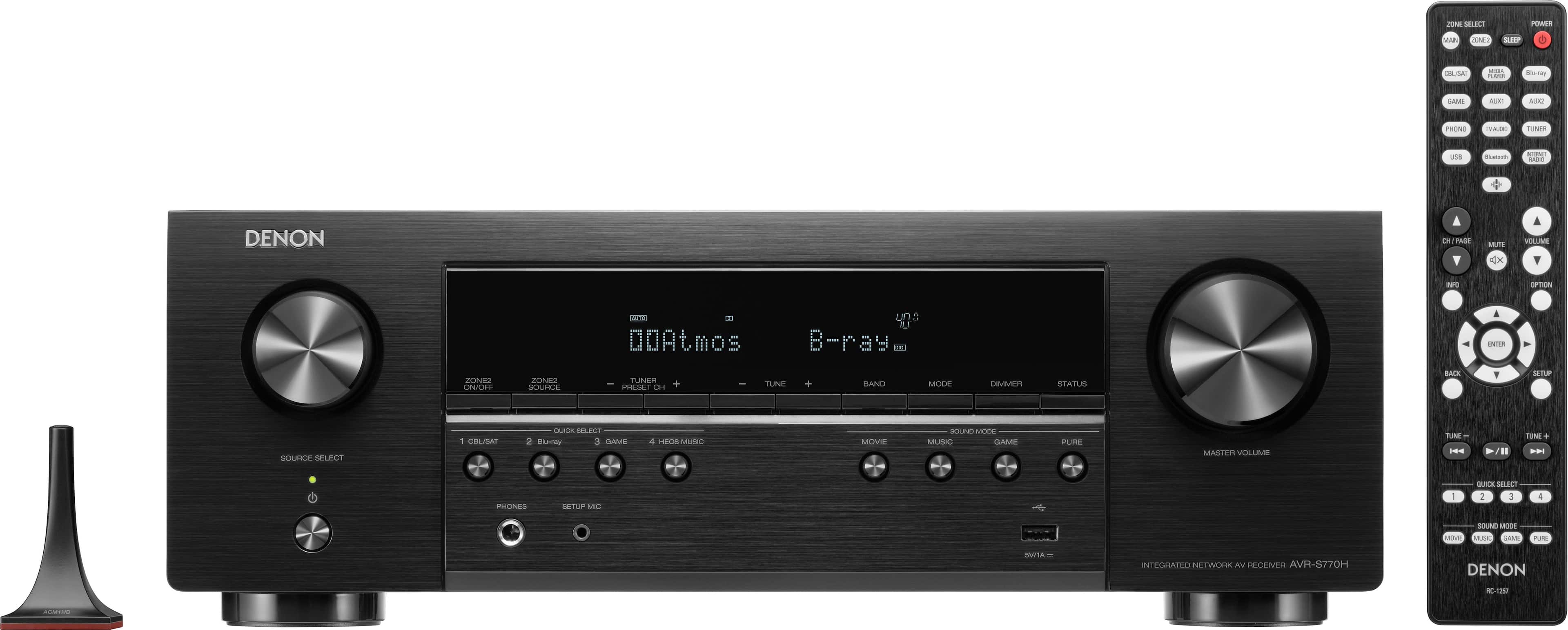 Denon - AVR-S770H (75W X 7) 7.2-Ch. with HEOS and Dolby Atmos 8K Ultra HD HDR Compatible AV Home Theater Receiver with Alexa - Black