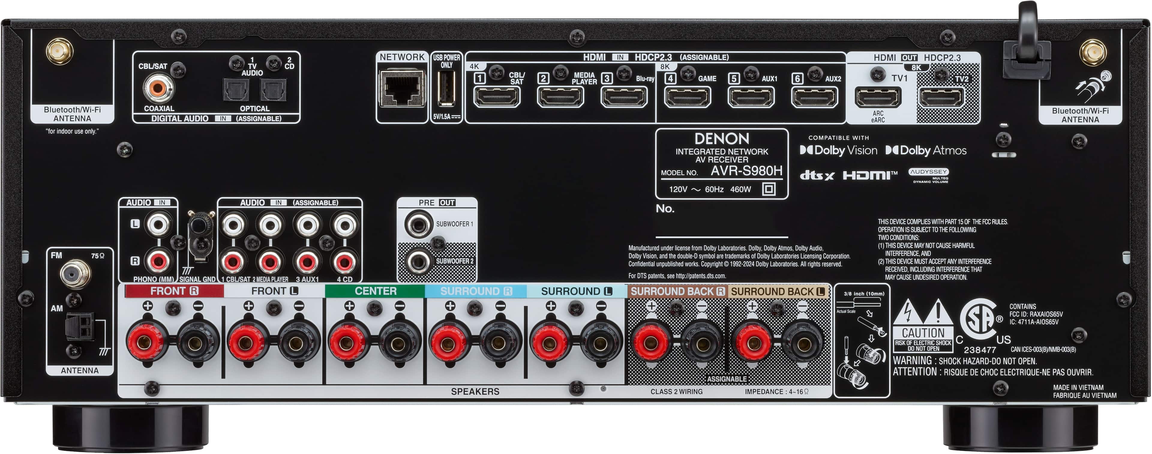 Denon - AVR-S980H 7.2 Channel AV Receiver - Black