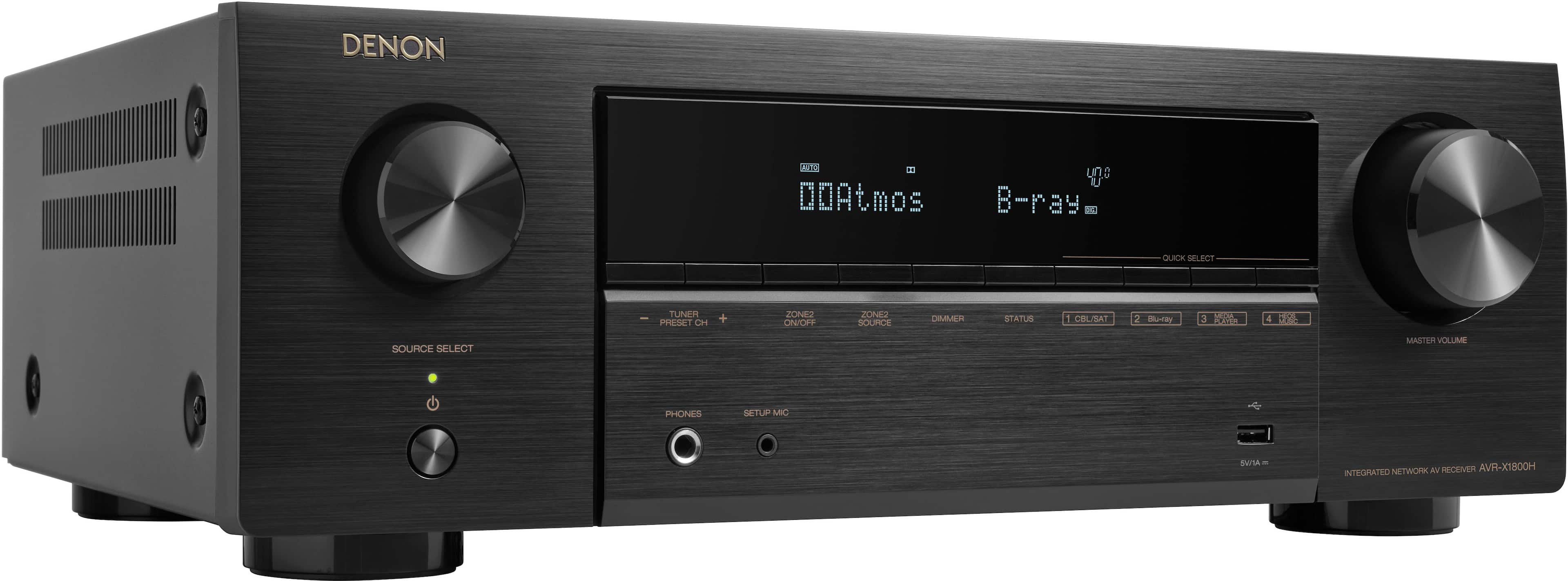 Denon - AVR-X1800H - 80W 7.2-Ch. Bluetooth Capable with HEOS 8K Ultra HD Built-In HDR Compatible A/V Home Theater Receiver - Black