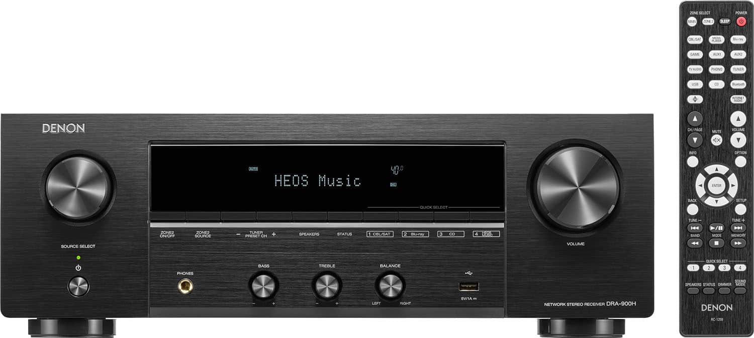 Denon - DRA-900H 100W 2.2-Ch. Bluetooth Capable with HEOS 8K Ultra HD HDR Compatible Stereo Receiver with Alexa - Black