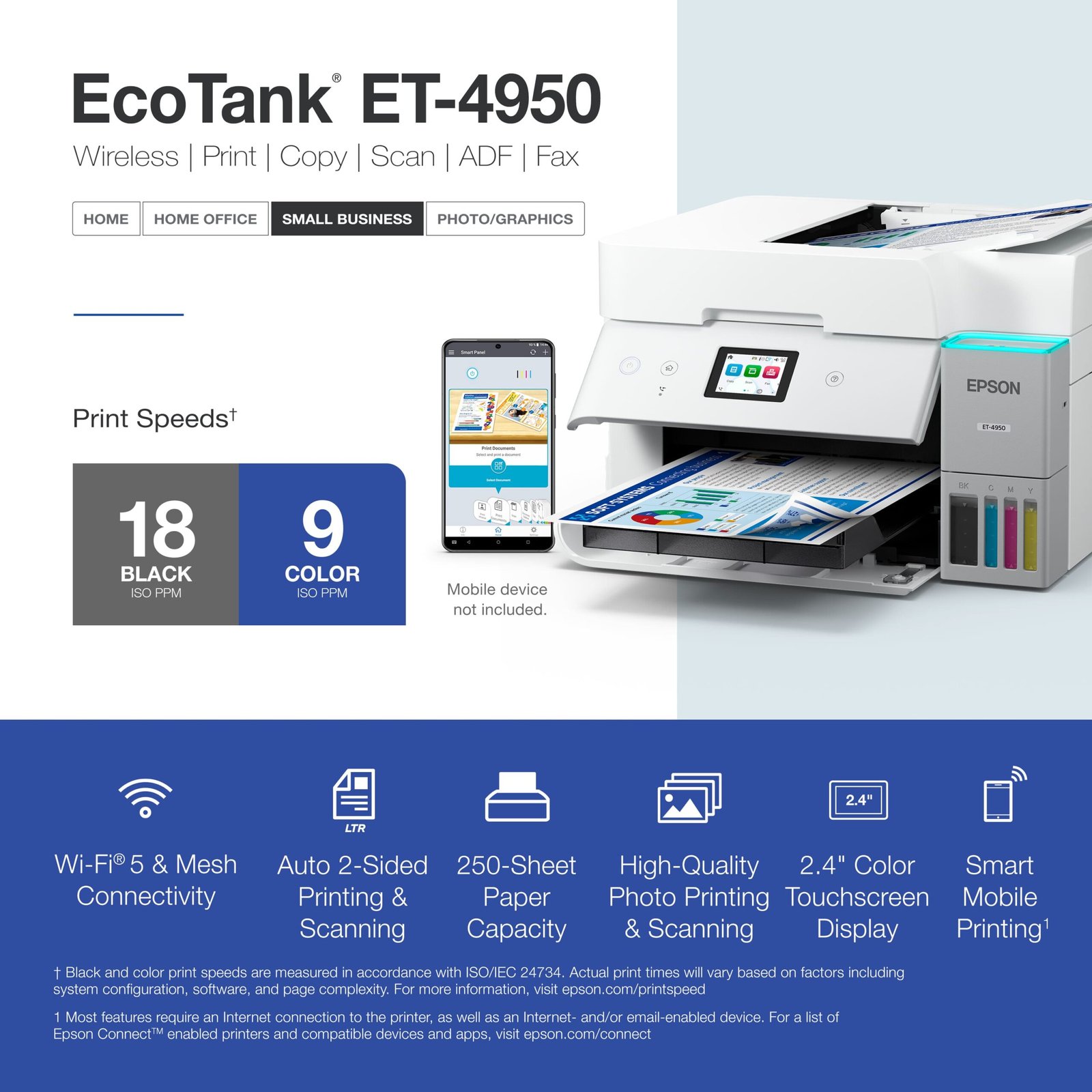 Epson - EcoTank ET-4950 Wireless All-in-One Color Supertank Inkjet Printer - White
