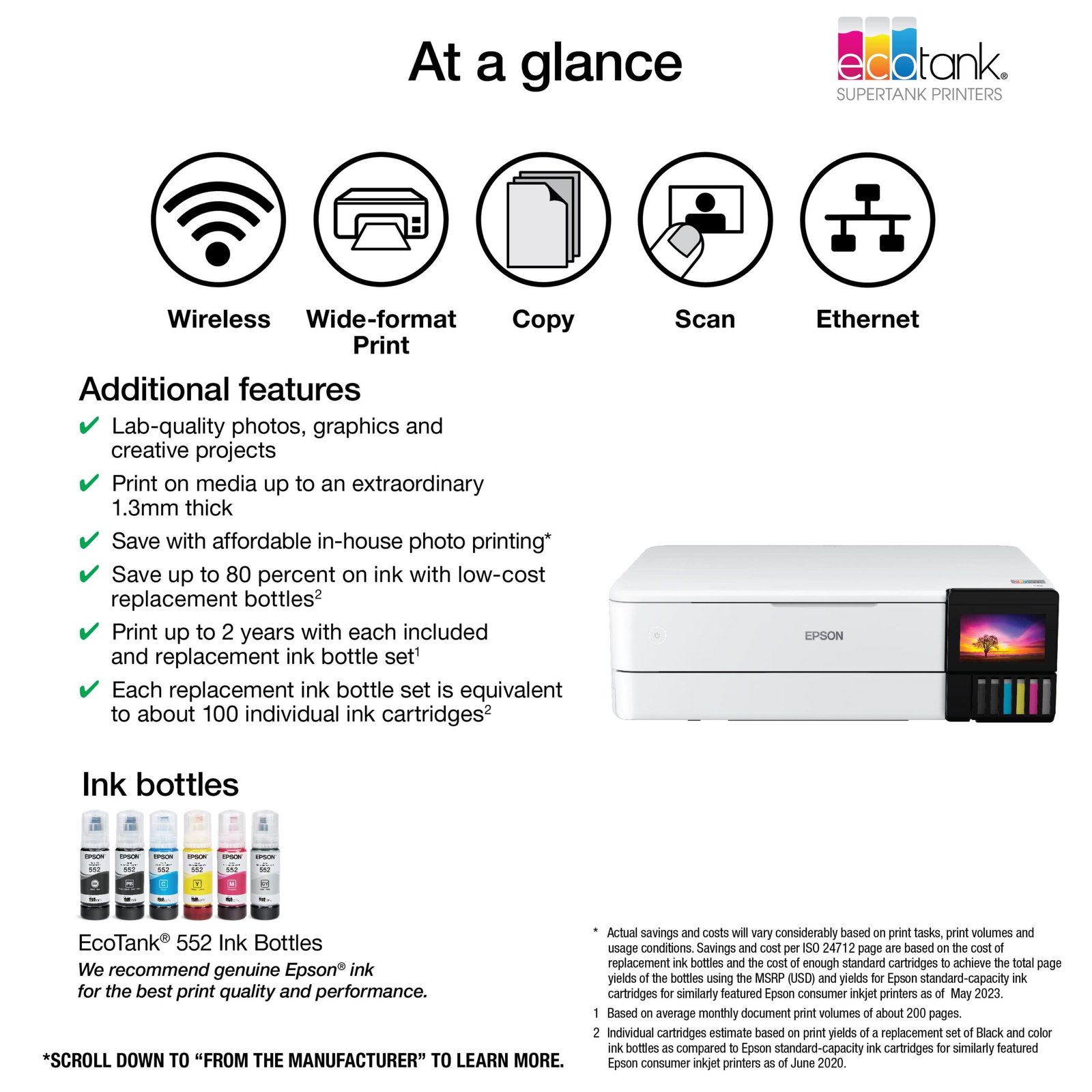 Epson - EcoTank Photo ET-8550 All-in-One Wide-format Supertank Printer - White