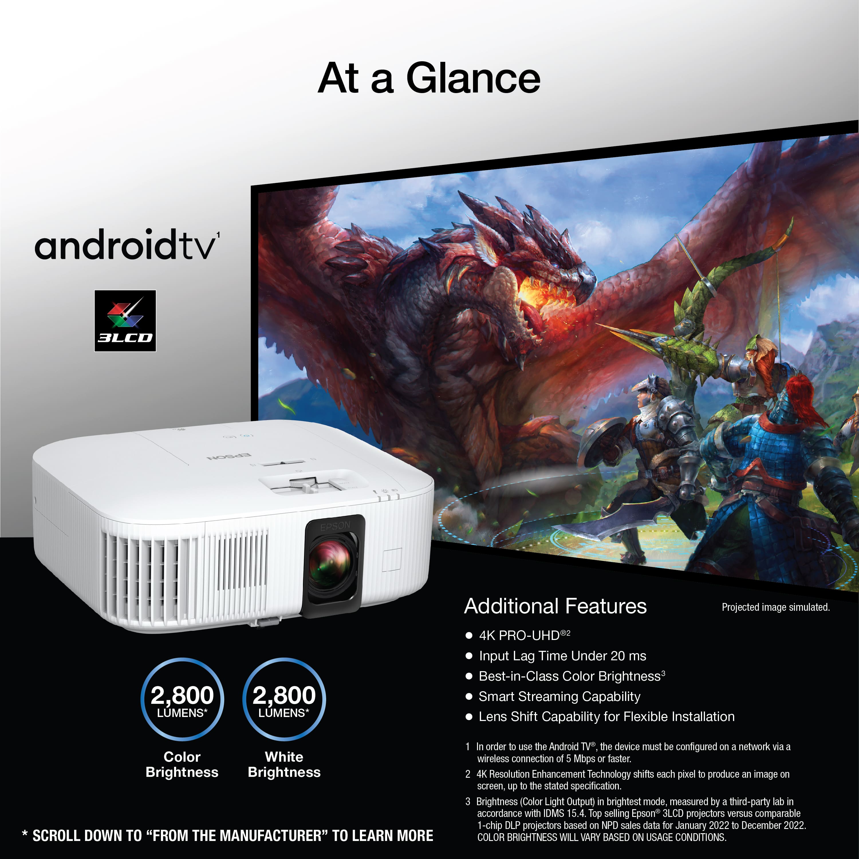 Epson - Home Cinema 2350 4K PRO-UHD Smart Streaming Projector with Android TV - White