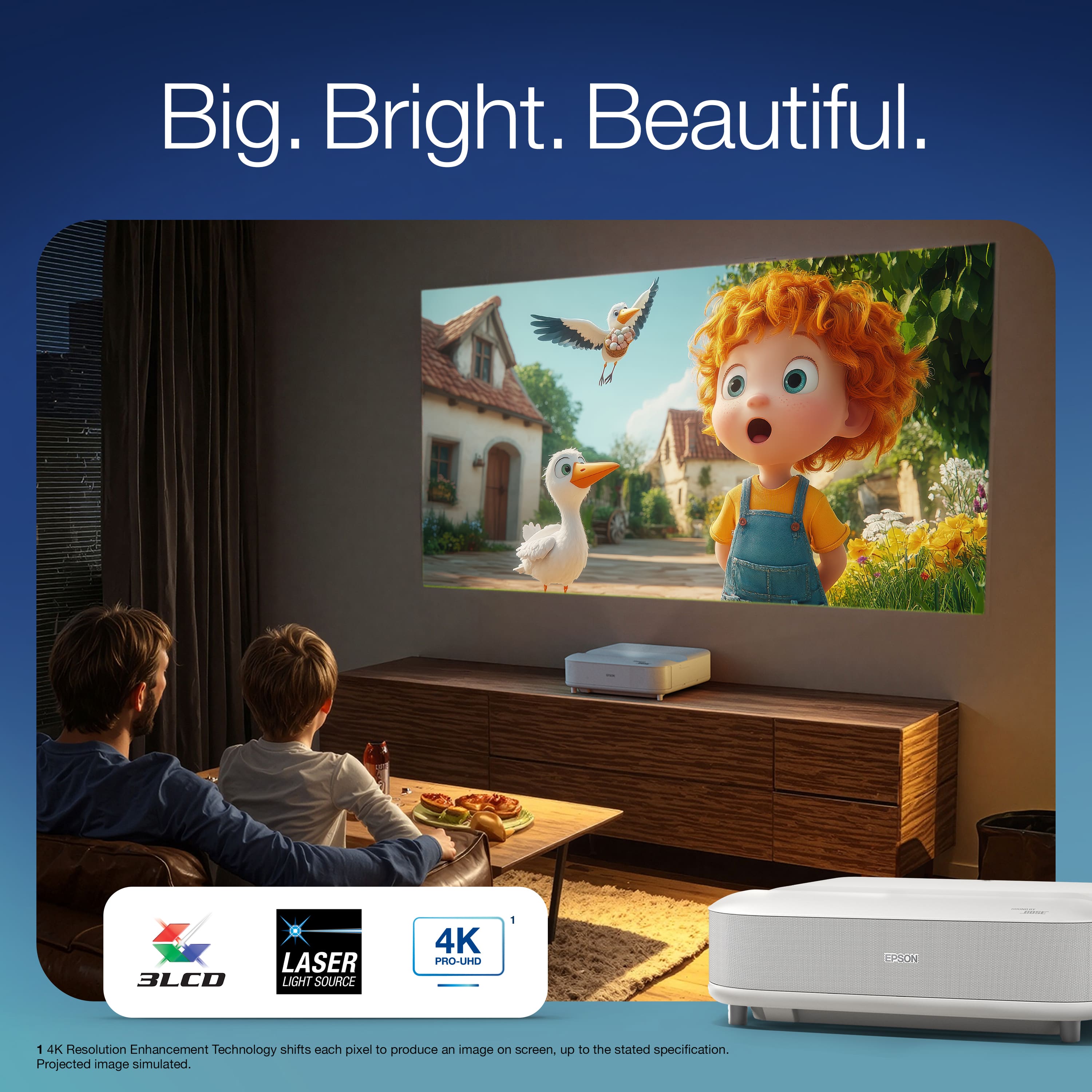 Epson - Lifestudio Grand 4K PRO-UHD UST Laser Projector, 3,600 Lumens of Color & Brightness,  Sound by Bose Technology - White