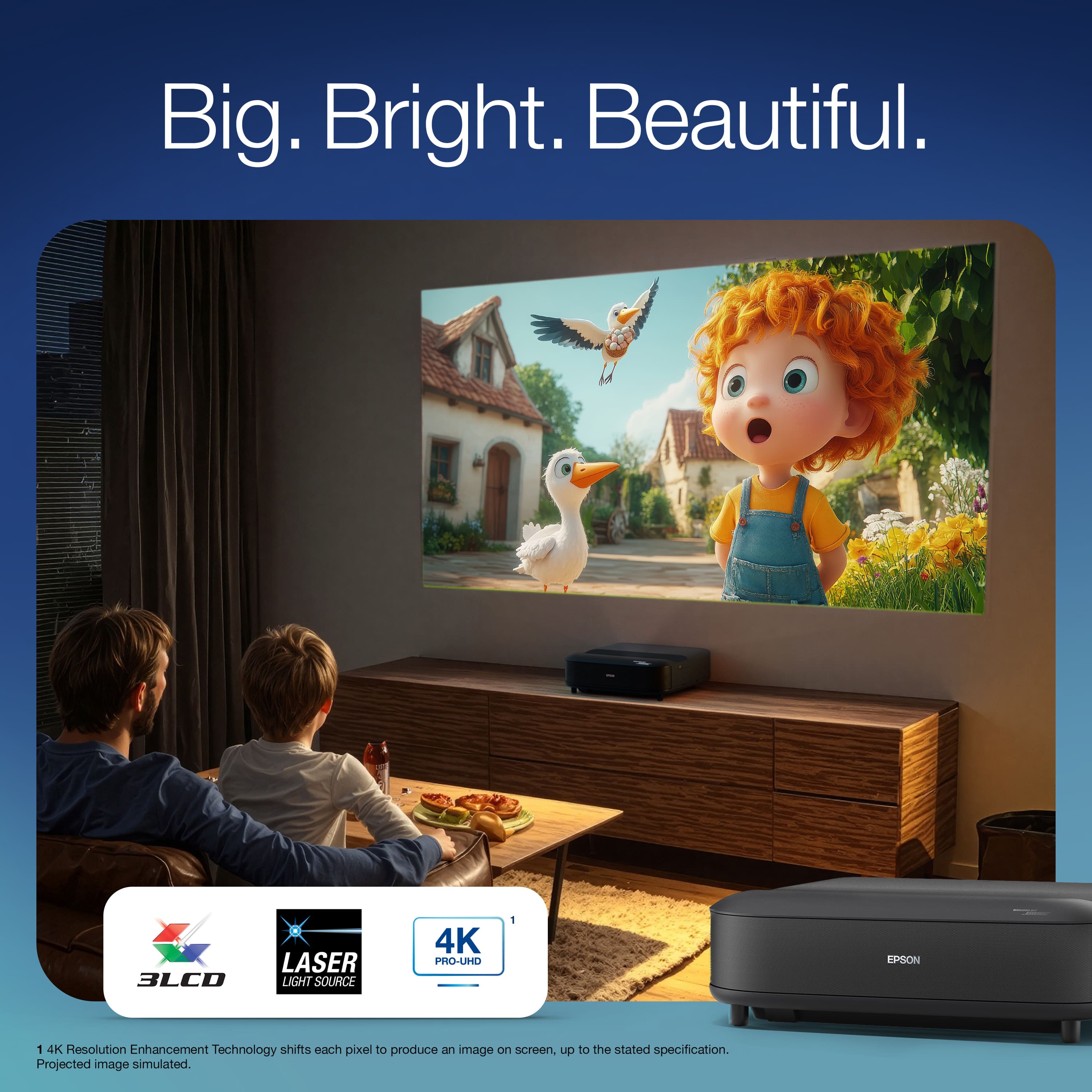 Epson - Lifestudio Grand 4K PRO-UHD UST Laser Projector, 3,600 Lumens of Color & White Brightness,  Sound by Bose Technology - Black