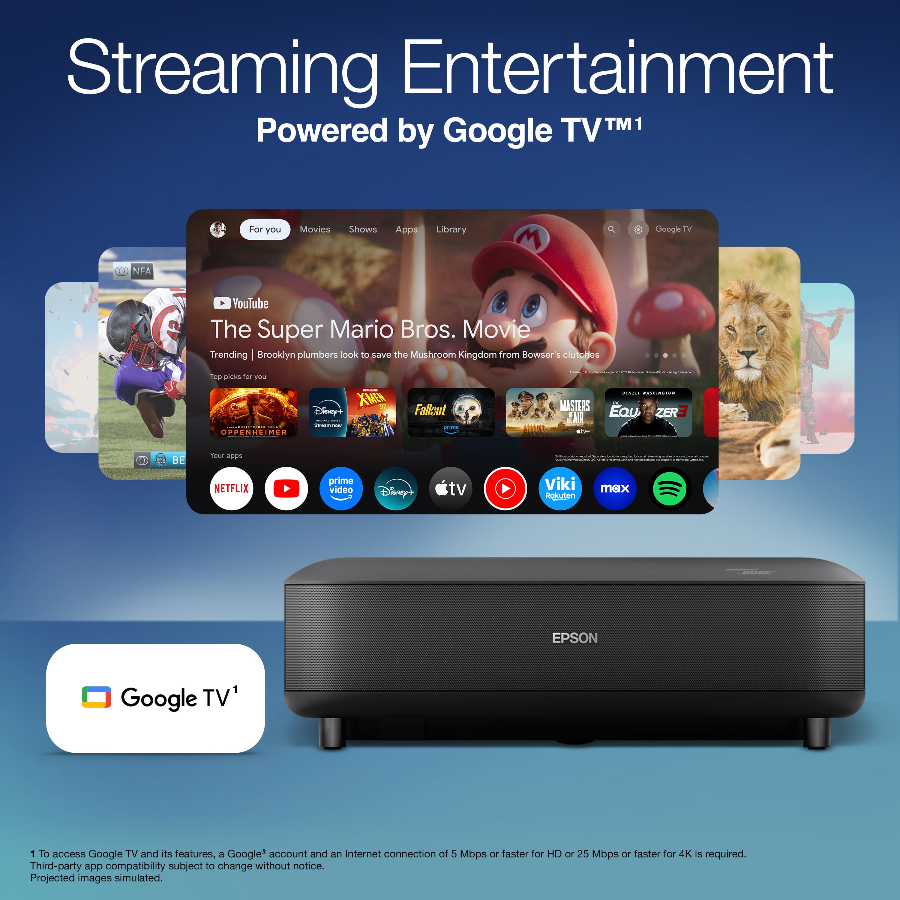 Epson - Lifestudio Grand 4K PRO-UHD UST Laser Projector, 3,600 Lumens of Color & White Brightness,  Sound by Bose Technology - Black