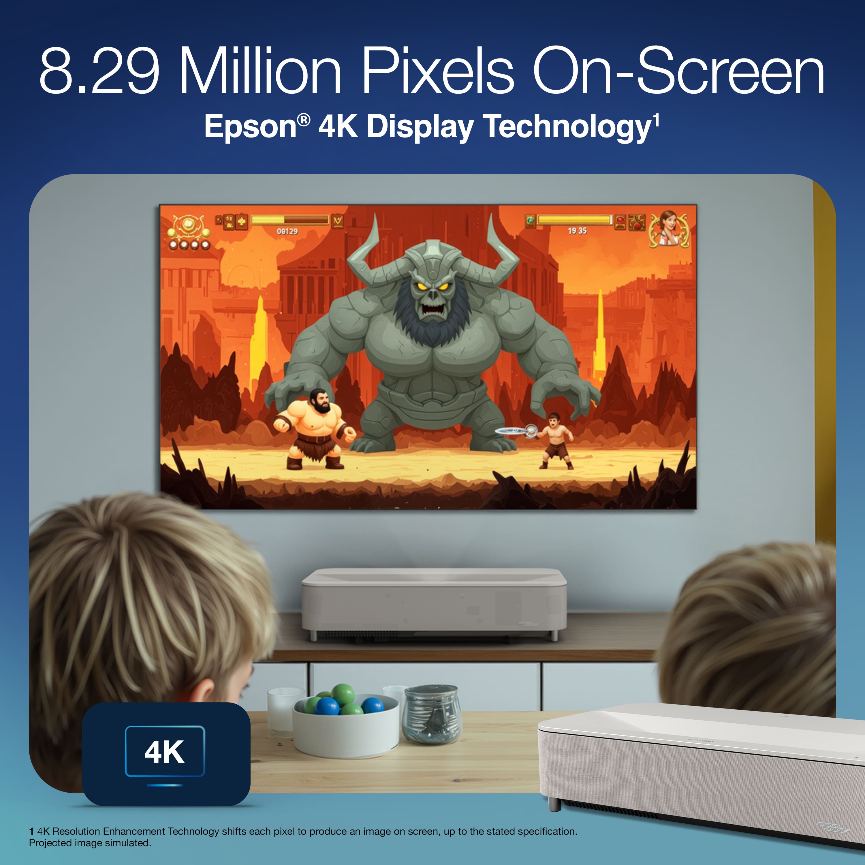 Epson - Lifestudio Grand Plus 4K UST Laser Projector, 4,000 Lumens of Color and Brightness, Sound by Bose, 3LCD, HDR - White