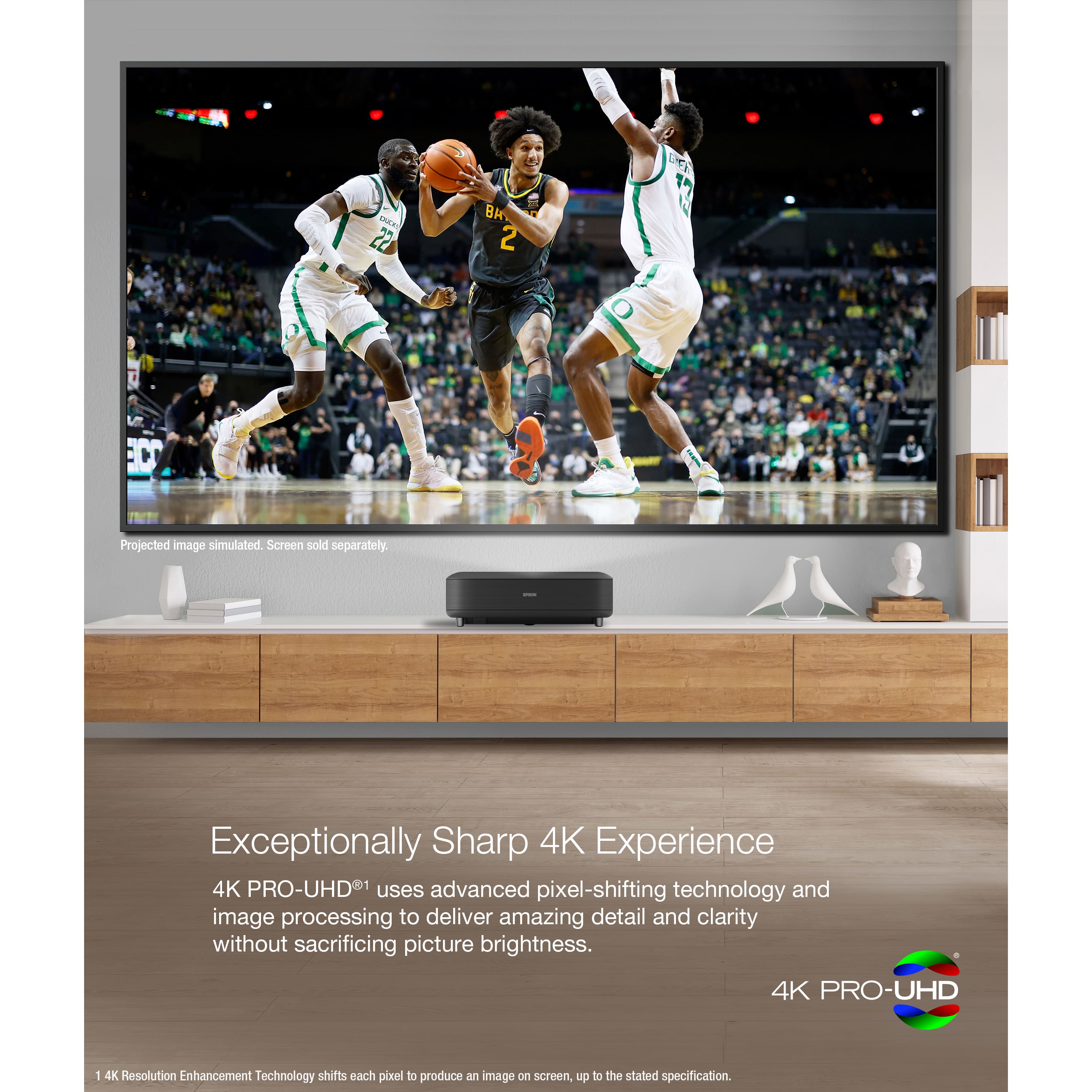 Epson - LS650 4K PRO-UHD Ultra Short Throw 3-Chip 3LCD Laser Projector, 3600 Lumens, 60”-120", Setting Assistant App, Android TV - Black