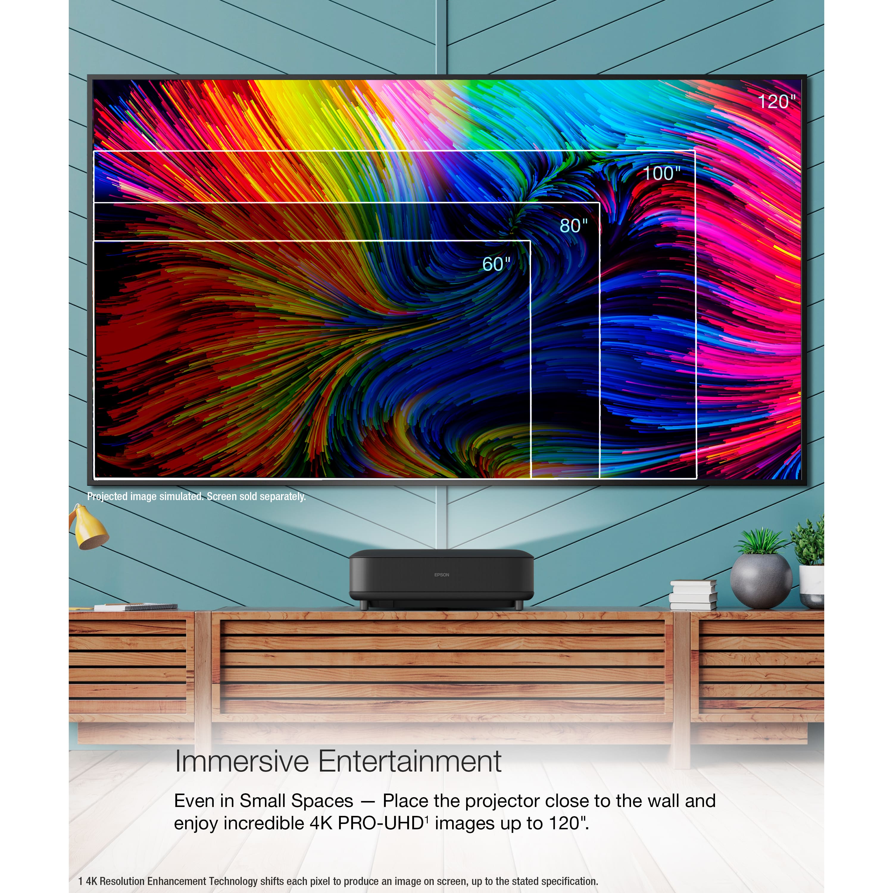 Epson - LS650 4K PRO-UHD Ultra Short Throw 3-Chip 3LCD Laser Projector, 3600 Lumens, 60”-120", Setting Assistant App, Android TV - Black