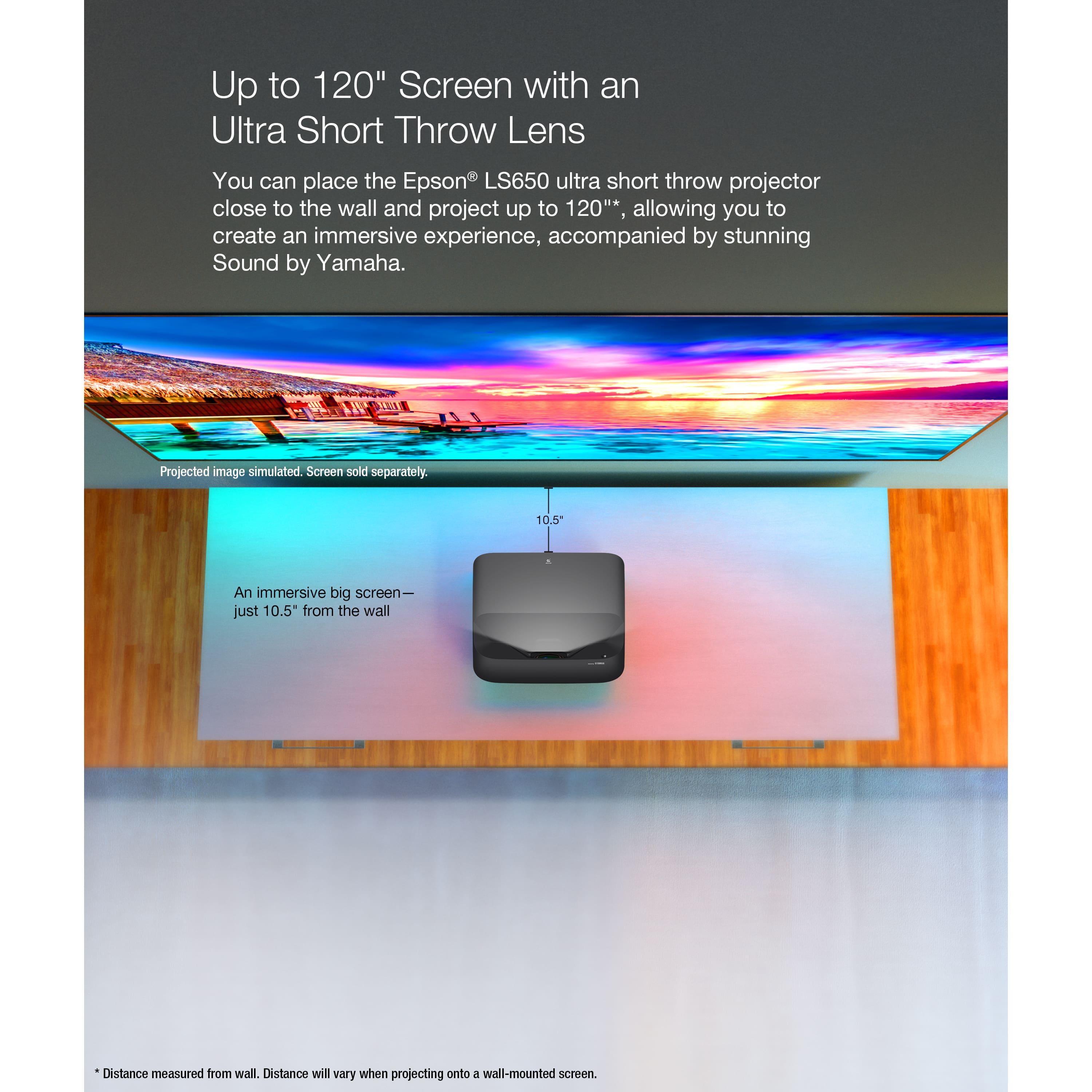 Epson - LS650 4K PRO-UHD Ultra Short Throw 3-Chip 3LCD Laser Projector, 3600 Lumens, 60”-120", Setting Assistant App, Android TV - Black