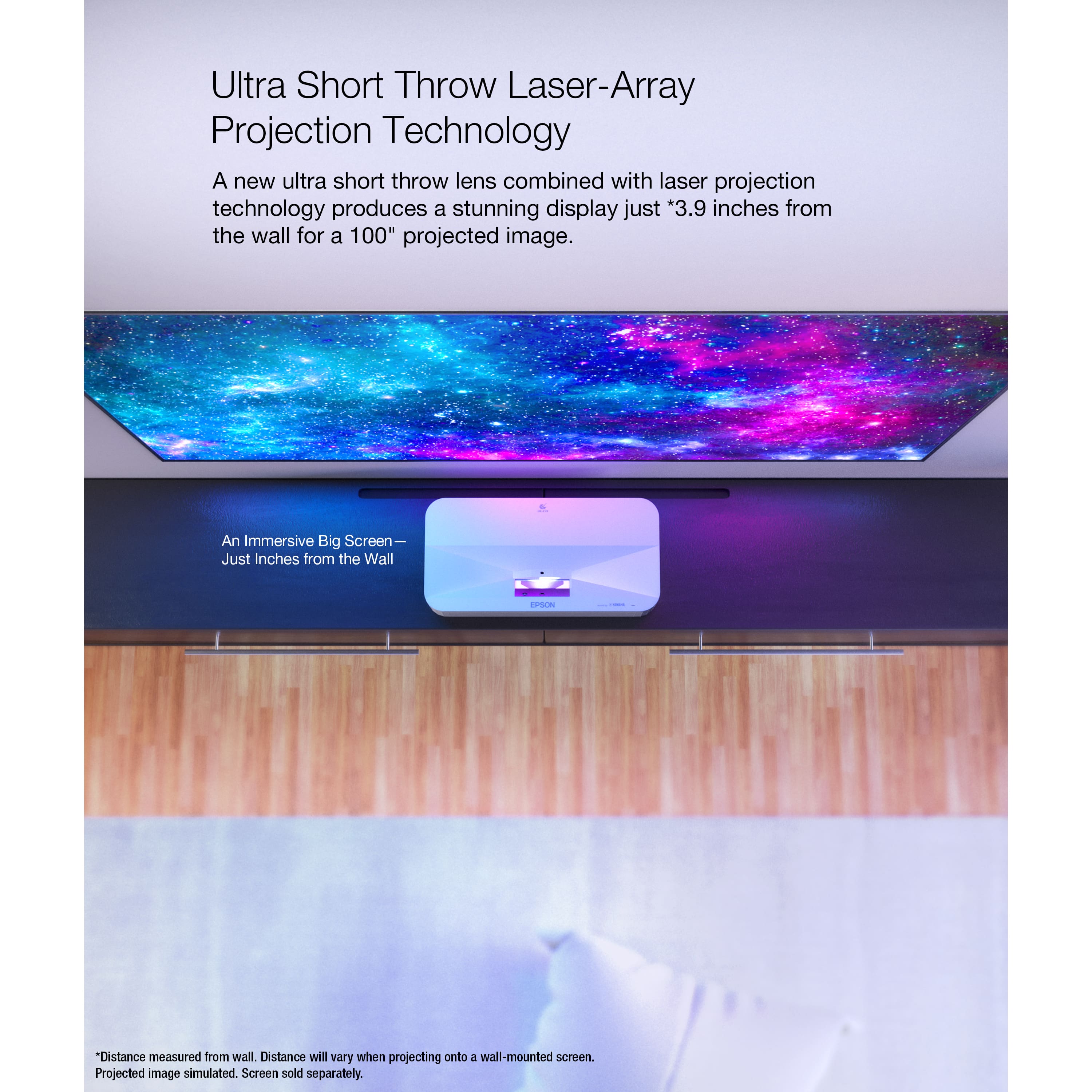 Epson - LS800 4K PRO-UHD Ultra Short Throw 3-Chip 3LCD Laser Projector, 4000 Lumens, HDR, up to150", Android TV, Yamaha Speakers - White