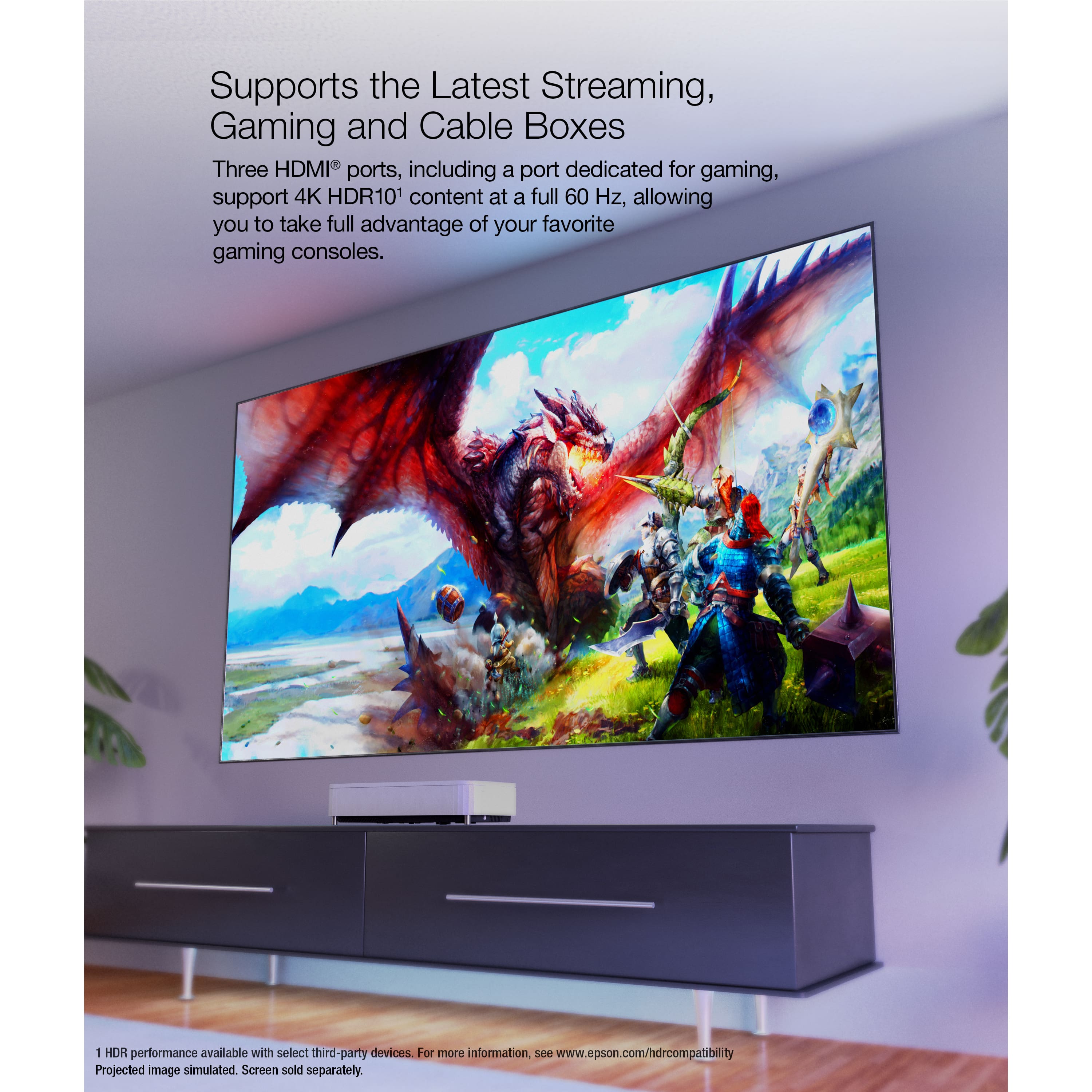 Epson - LS800 4K PRO-UHD Ultra Short Throw 3-Chip 3LCD Laser Projector, 4000 Lumens, HDR, up to150", Android TV, Yamaha Speakers - White