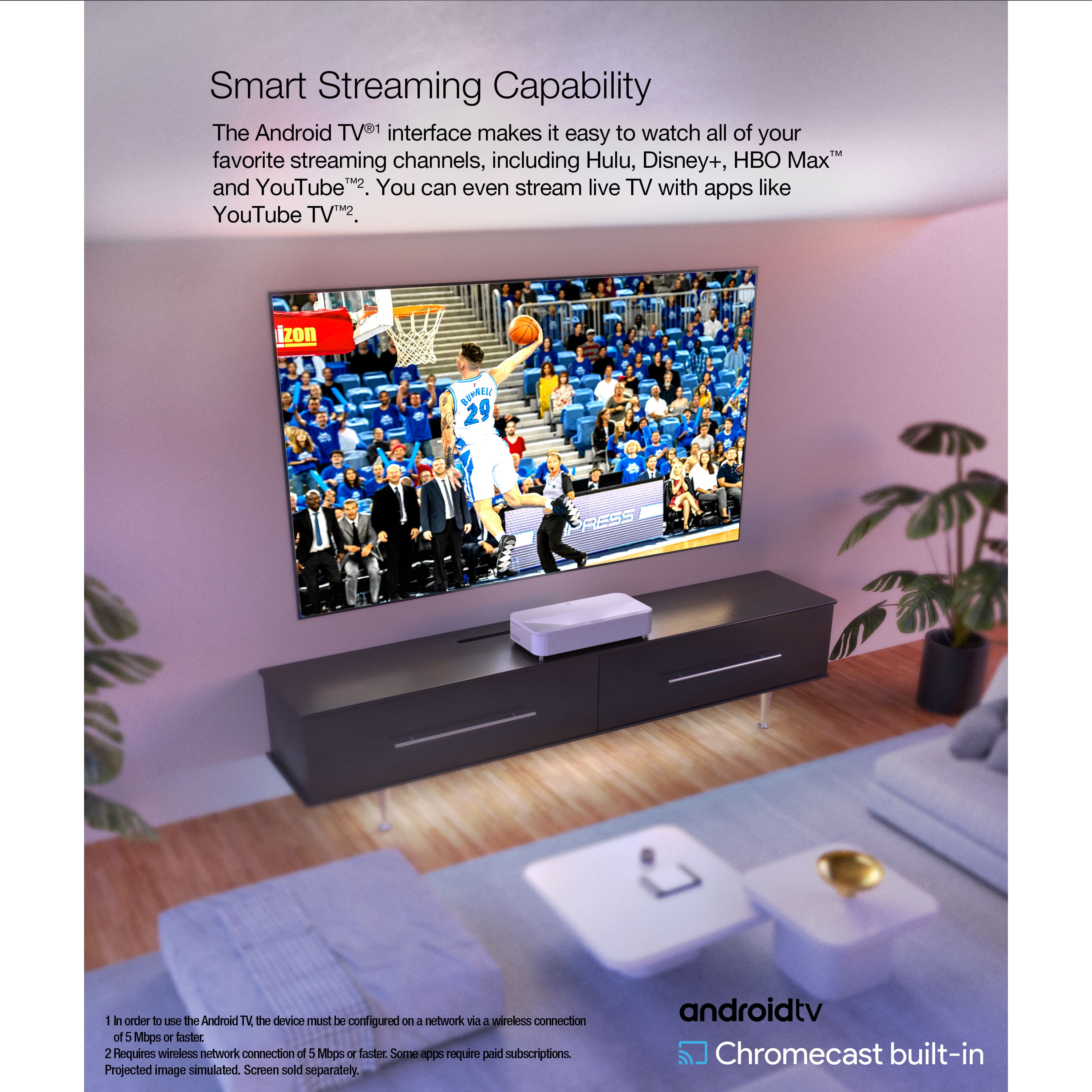 Epson - LS800 4K PRO-UHD Ultra Short Throw 3-Chip 3LCD Laser Projector, 4000 Lumens, HDR, up to150", Android TV, Yamaha Speakers - White