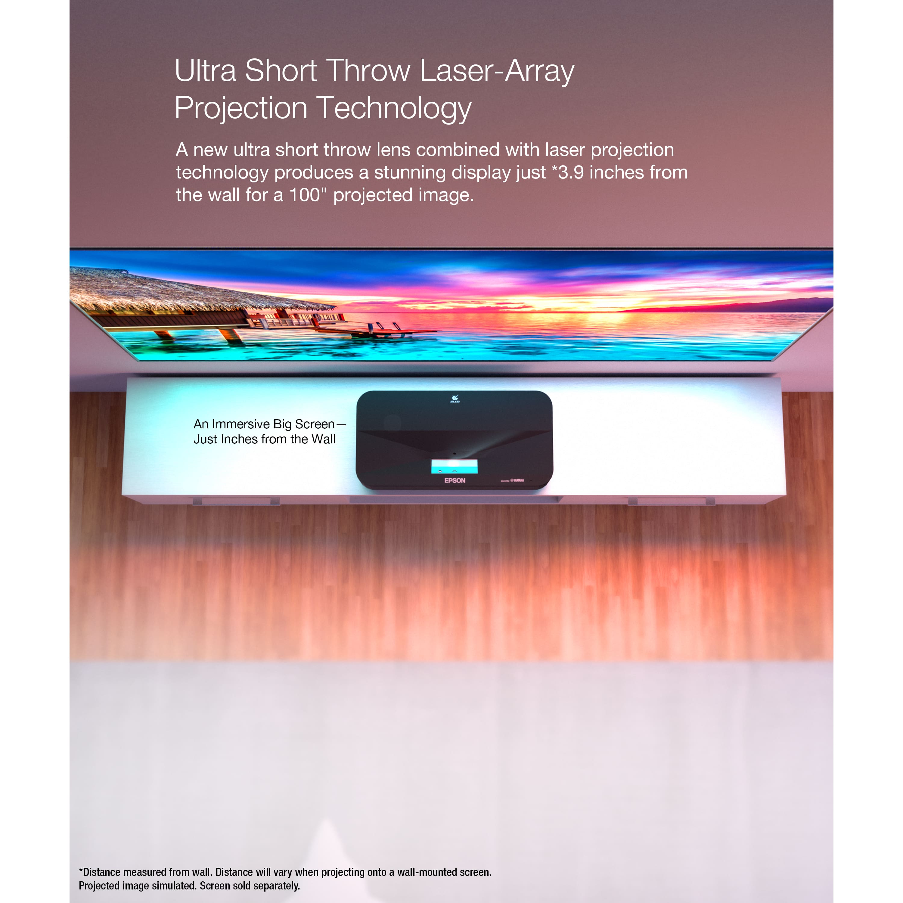Epson - LS800 4K PRO-UHD Ultra Short Throw 3-Chip 3LCD Laser Projector, 4000 Lumens, HDR, up to150", Android TV, Yamaha Speakers - Black