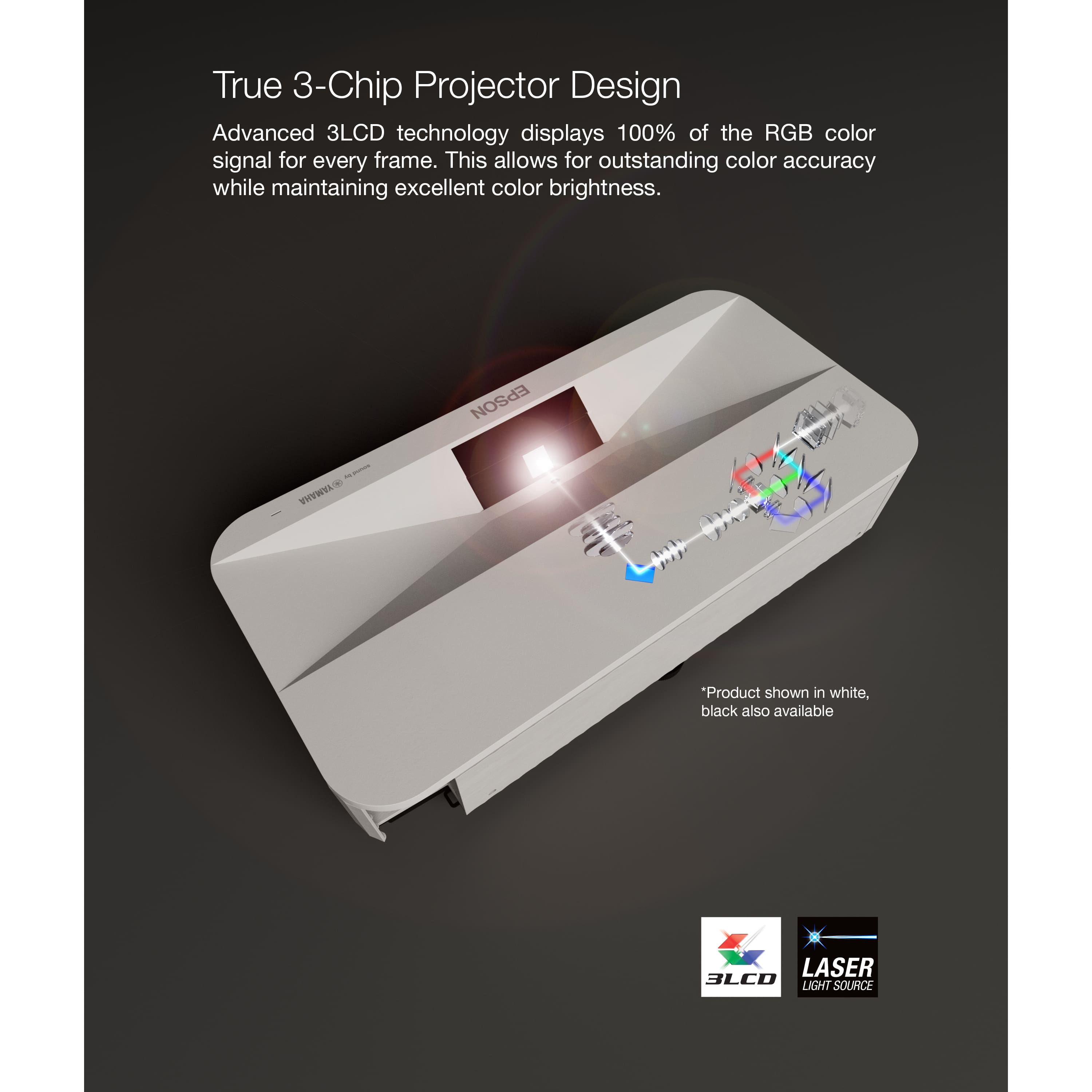 Epson - LS800 4K PRO-UHD Ultra Short Throw 3-Chip 3LCD Laser Projector, 4000 Lumens, HDR, up to150", Android TV, Yamaha Speakers - Black