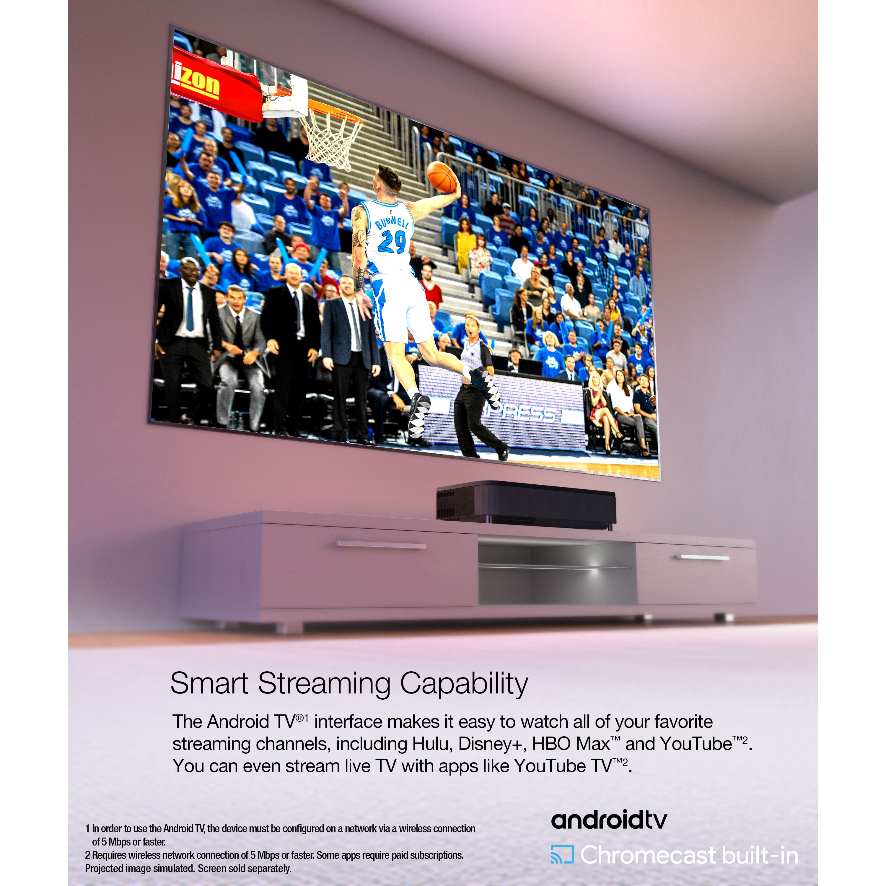 Epson - LS800 4K PRO-UHD Ultra Short Throw 3-Chip 3LCD Laser Projector, 4000 Lumens, HDR, up to150", Android TV, Yamaha Speakers - Black