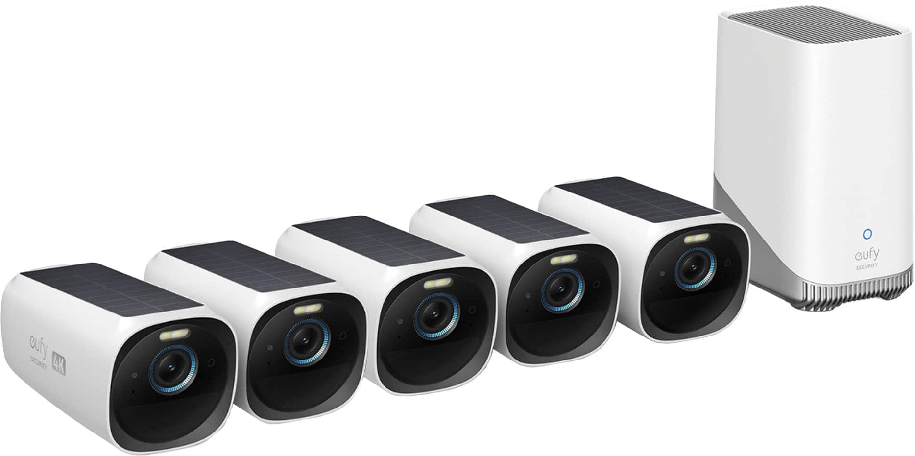 eufy - eufyCam 3, 5-Outdoor Wireless 4K Solar Powered Security Cameras with HomeBase 3 - White