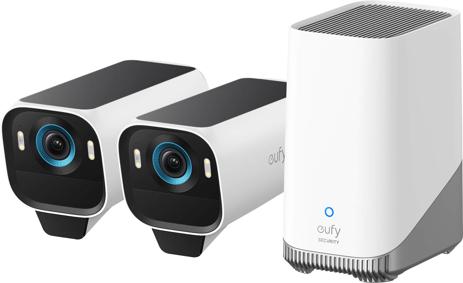 eufy - eufyCam S3 Pro, 2-Outdoor Wireless 4K Solar Powered Security Cameras with HomeBase 3 - White