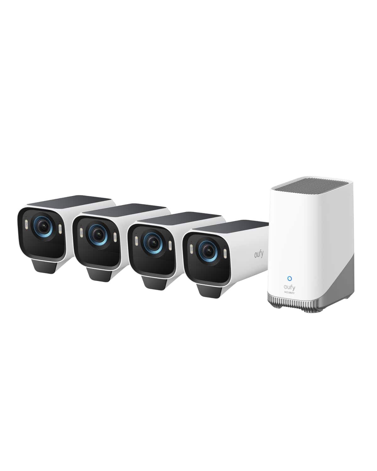 eufy - eufyCam S3 Pro 4‑Cam Kit, 4K Solar Wireless Outdoor, MaxColor Night Vision, Face AI, Expandable Local Storage, No Fees - Black+White