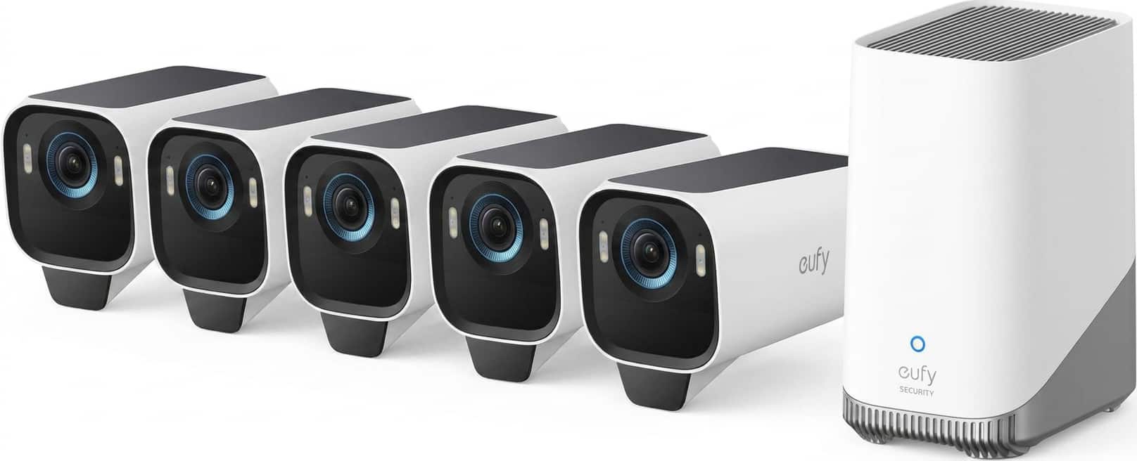 eufy - eufyCam S3 Pro 5‑Cam Kit, 4K Solar Wireless Outdoor, MaxColor Night Vision, Face AI, Local Storage, No Monthly Fees - Black+White