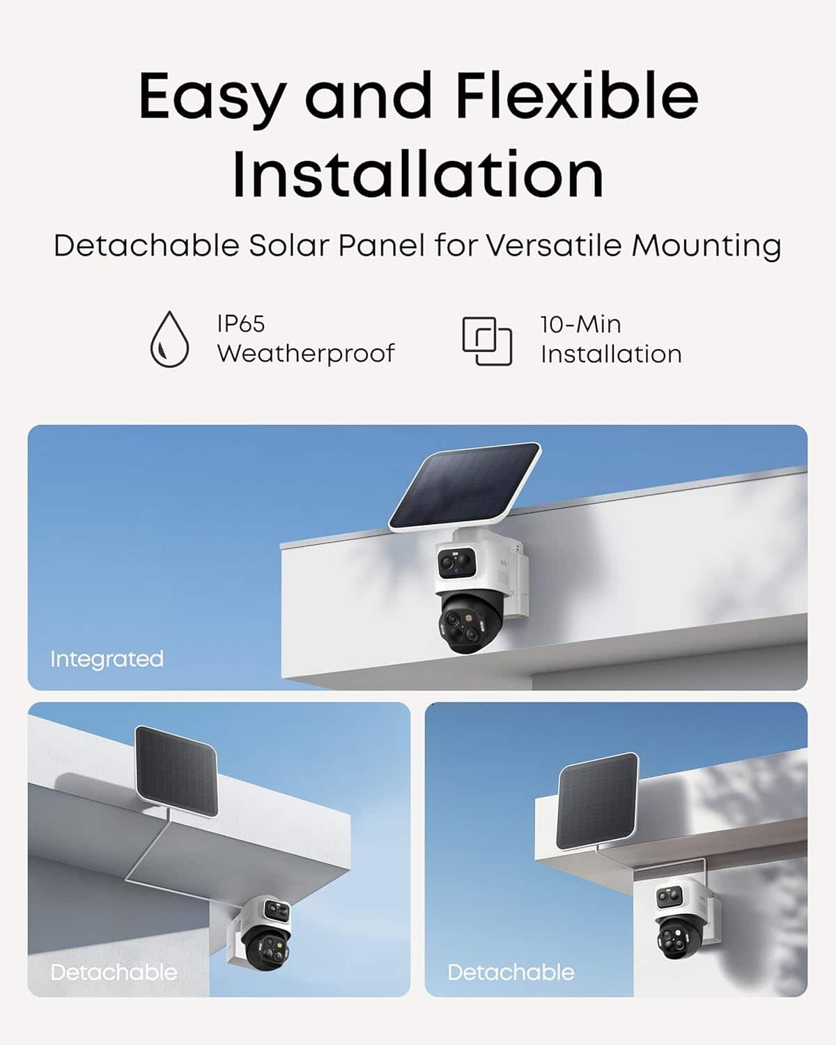 eufy - eufyCam S4 Solar Camera Video Doorbell E340,4K Wireless Outdoor Camera Triple Lens Bullet-PTZ Cam 360° View 8X Auto Zoom - White