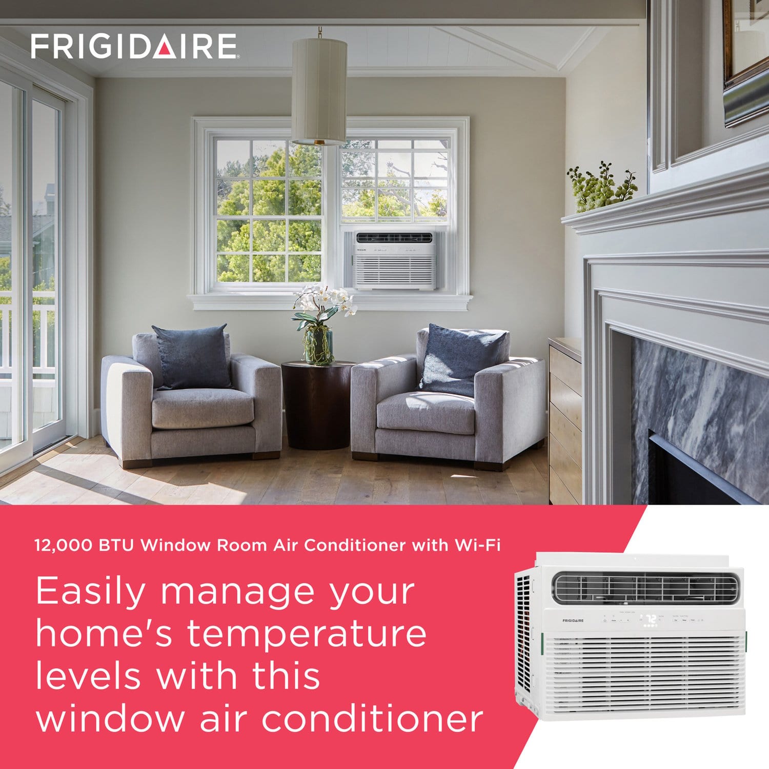 Frigidaire - 12,000 BTU 550 Sq. Ft. Smart Window Air Conditioner with Remote - White