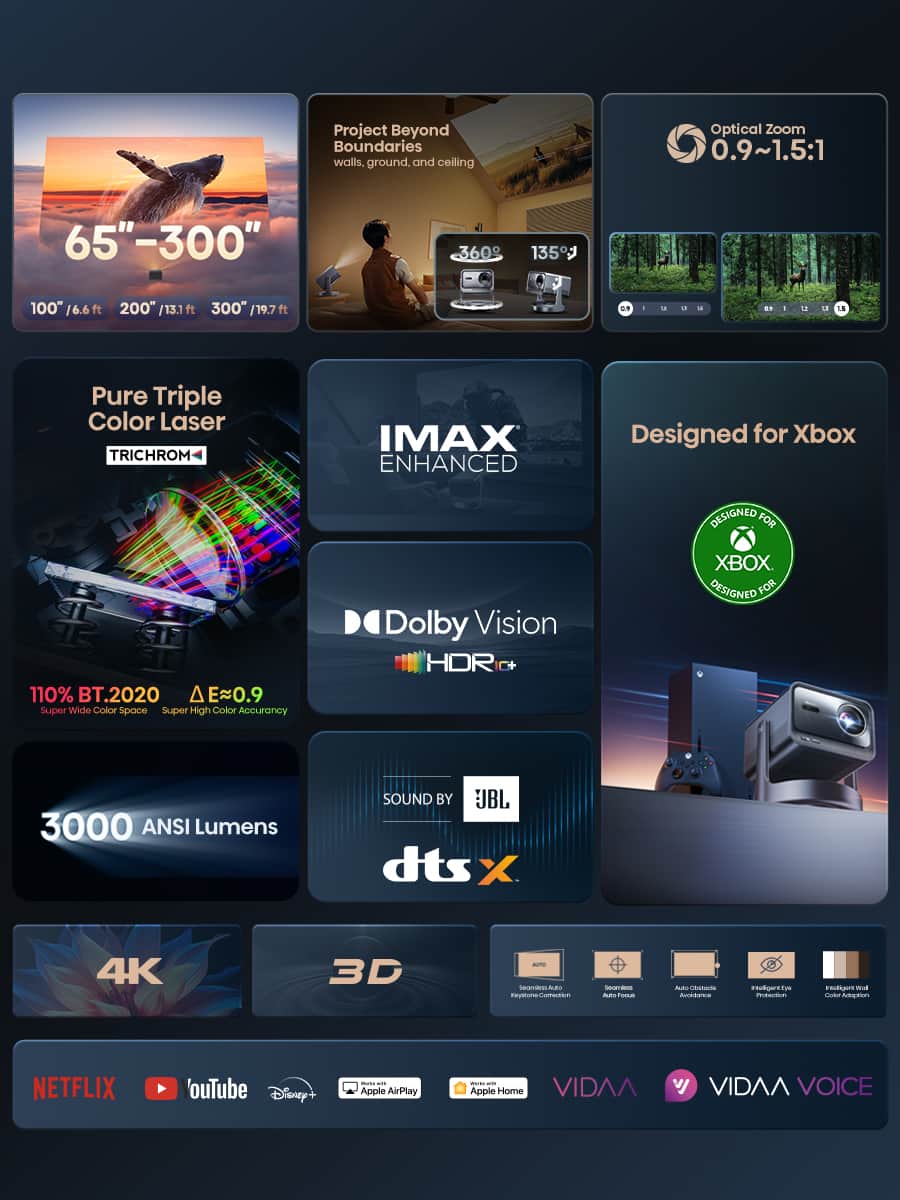Hisense - C2 Ultra Triple Laser 4K Smart Projector, 65"-300", 3000 ANSI Lumens, IMAX Enhanced, Designed for XBOX, JBL Speaker - Silver