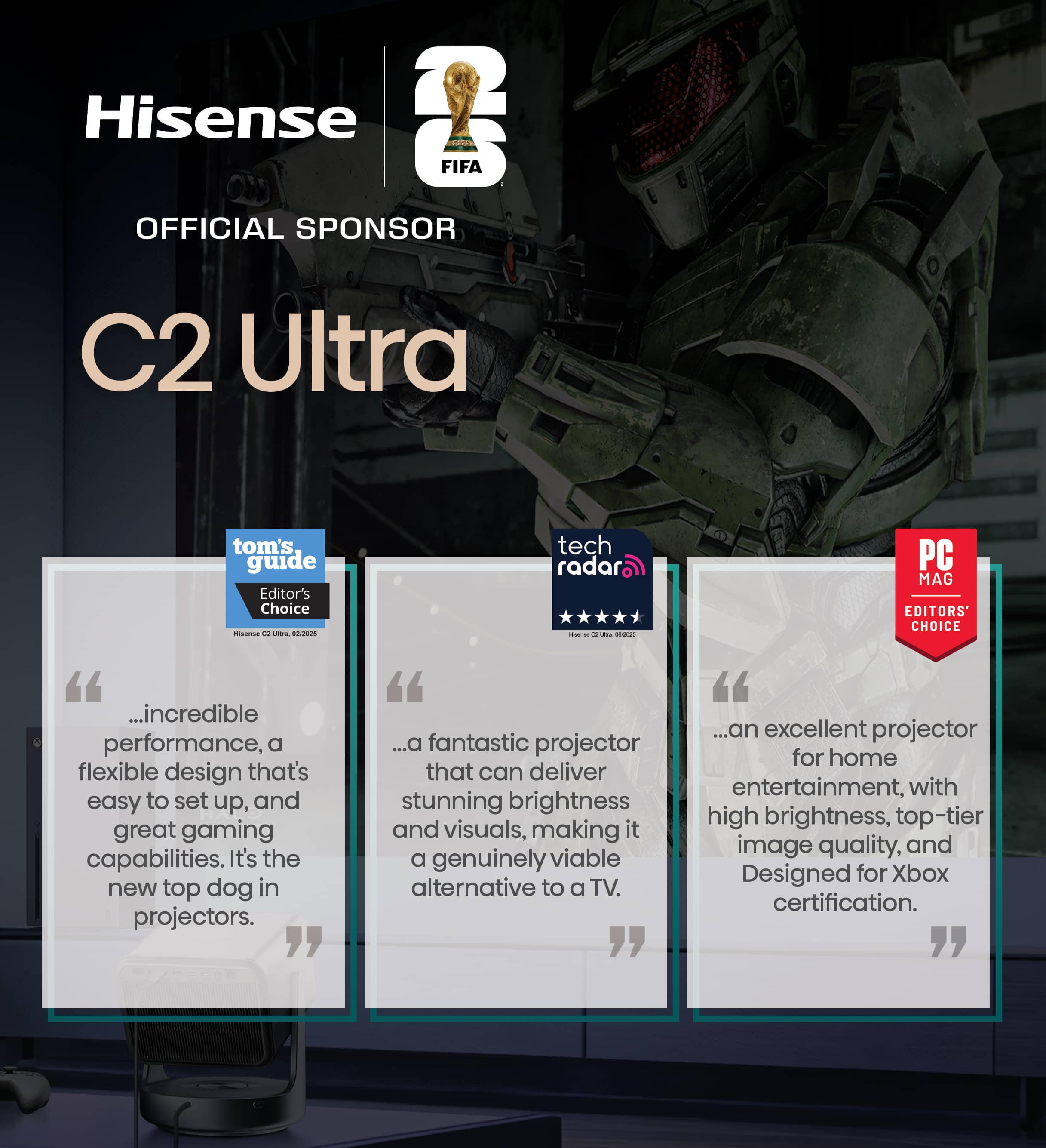 Hisense - C2 Ultra Triple Laser 4K Smart Projector, 65"-300", 3000 ANSI Lumens, IMAX Enhanced, Designed for XBOX, JBL Speaker - Silver