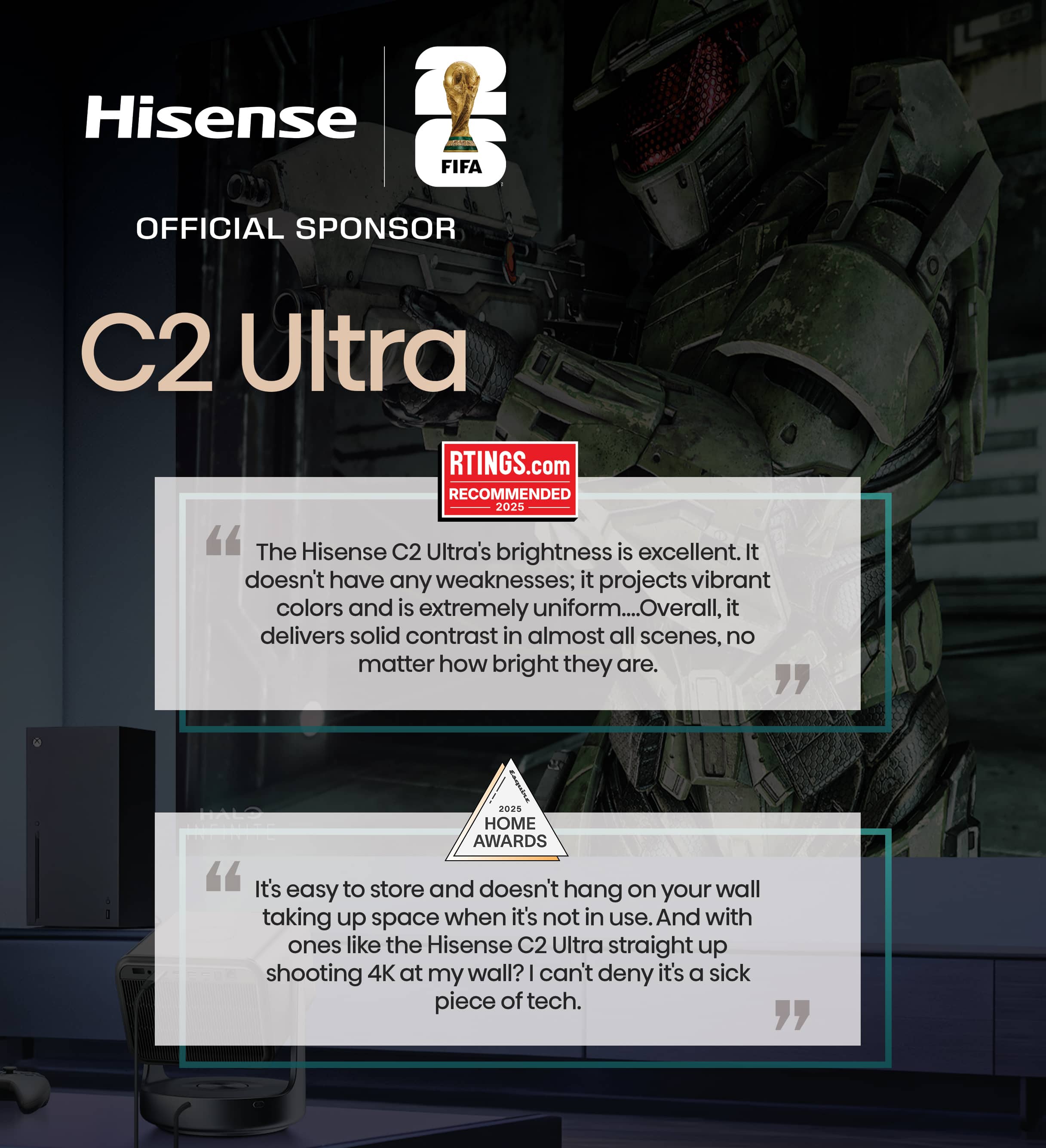 Hisense - C2 Ultra Triple Laser 4K Smart Projector, 65"-300", 3000 ANSI Lumens, IMAX Enhanced, Designed for XBOX, JBL Speaker - Silver