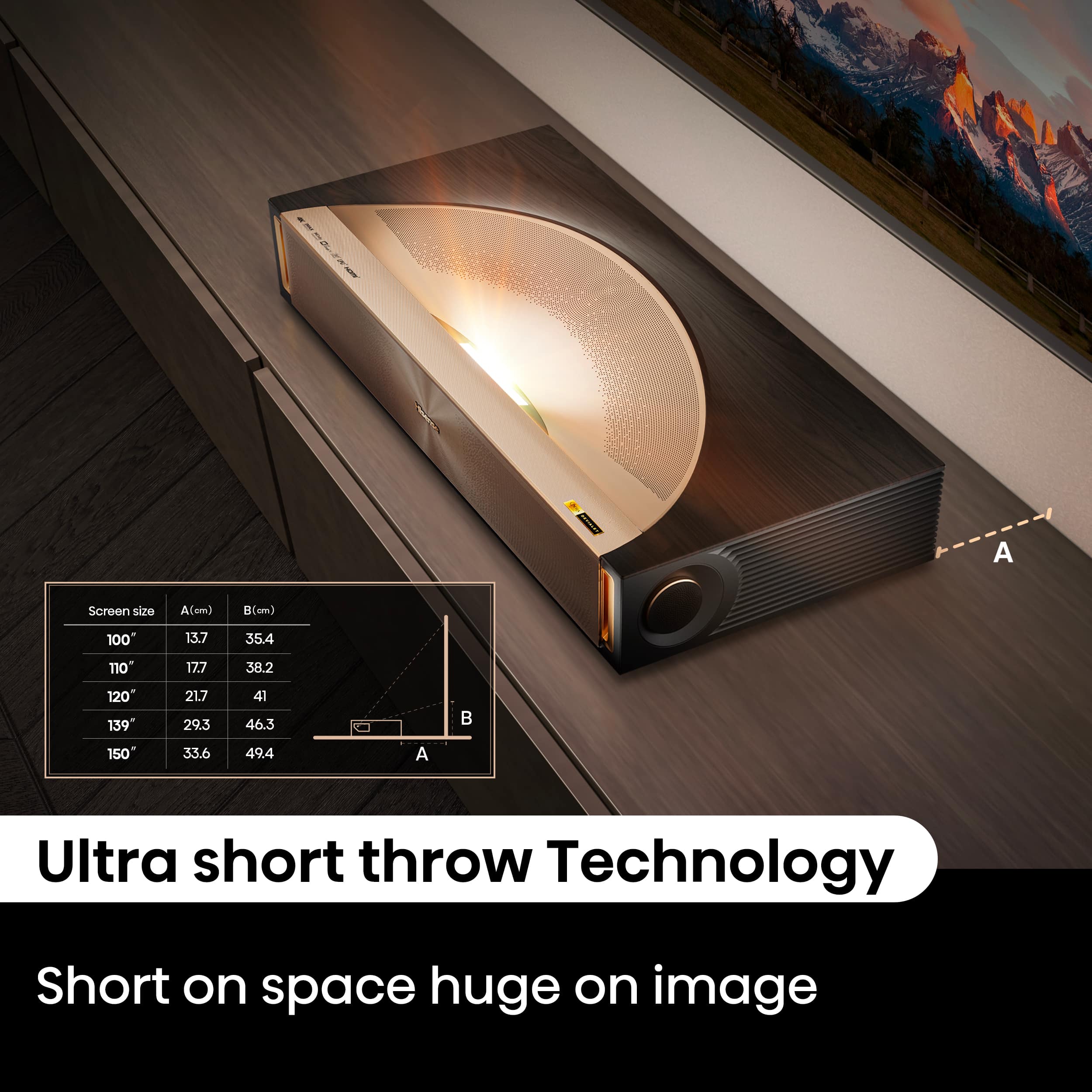 Hisense - L9Q Triple Laser Smart UST Projector, 5000 Lumens, 80"-200", 4K UHD, DLP, IMAX Enhanced, Pantone Validated, HDR - Walnut