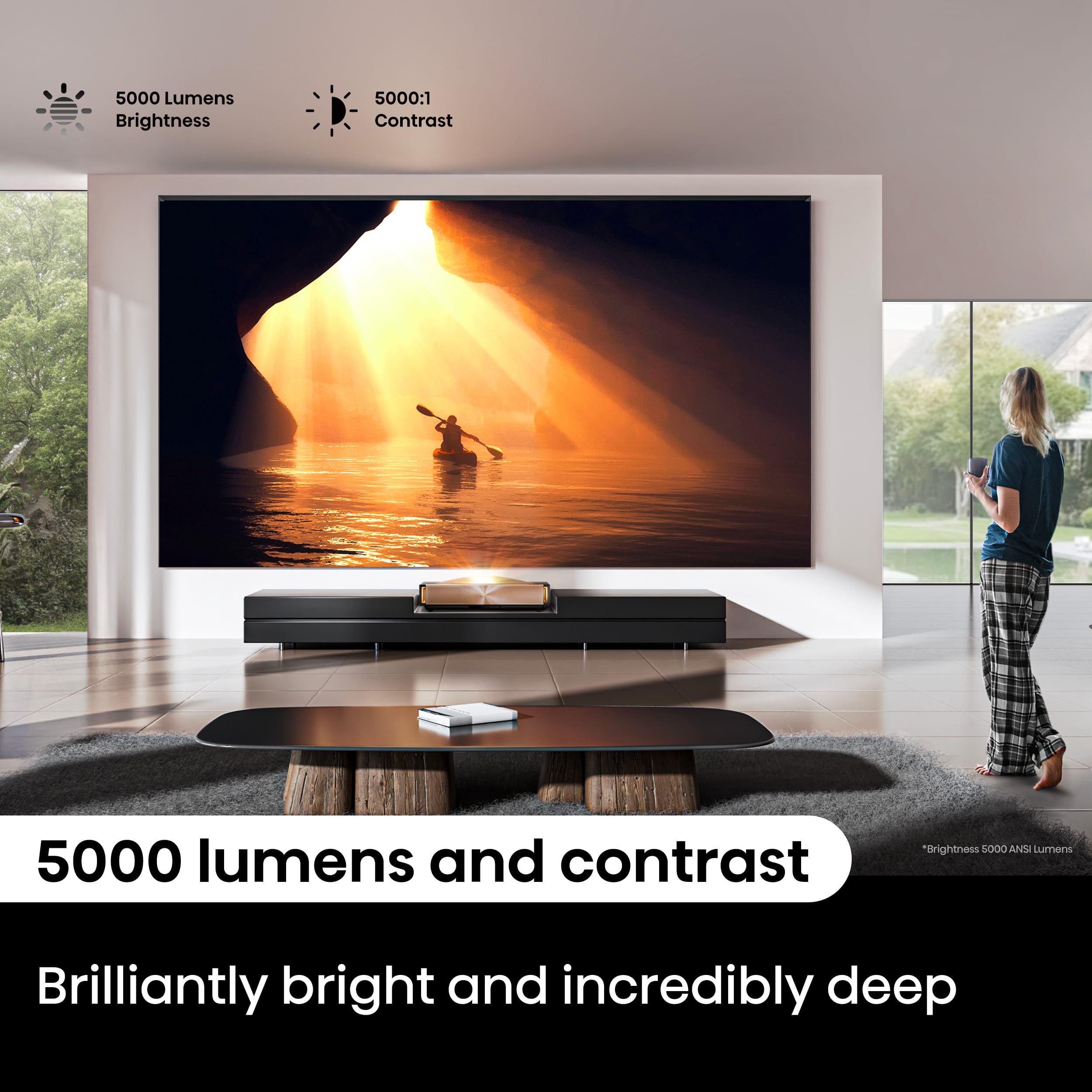 Hisense - L9Q Triple Laser Smart UST Projector, 5000 Lumens, 80"-200", 4K UHD, DLP, IMAX Enhanced, Pantone Validated, HDR - Walnut