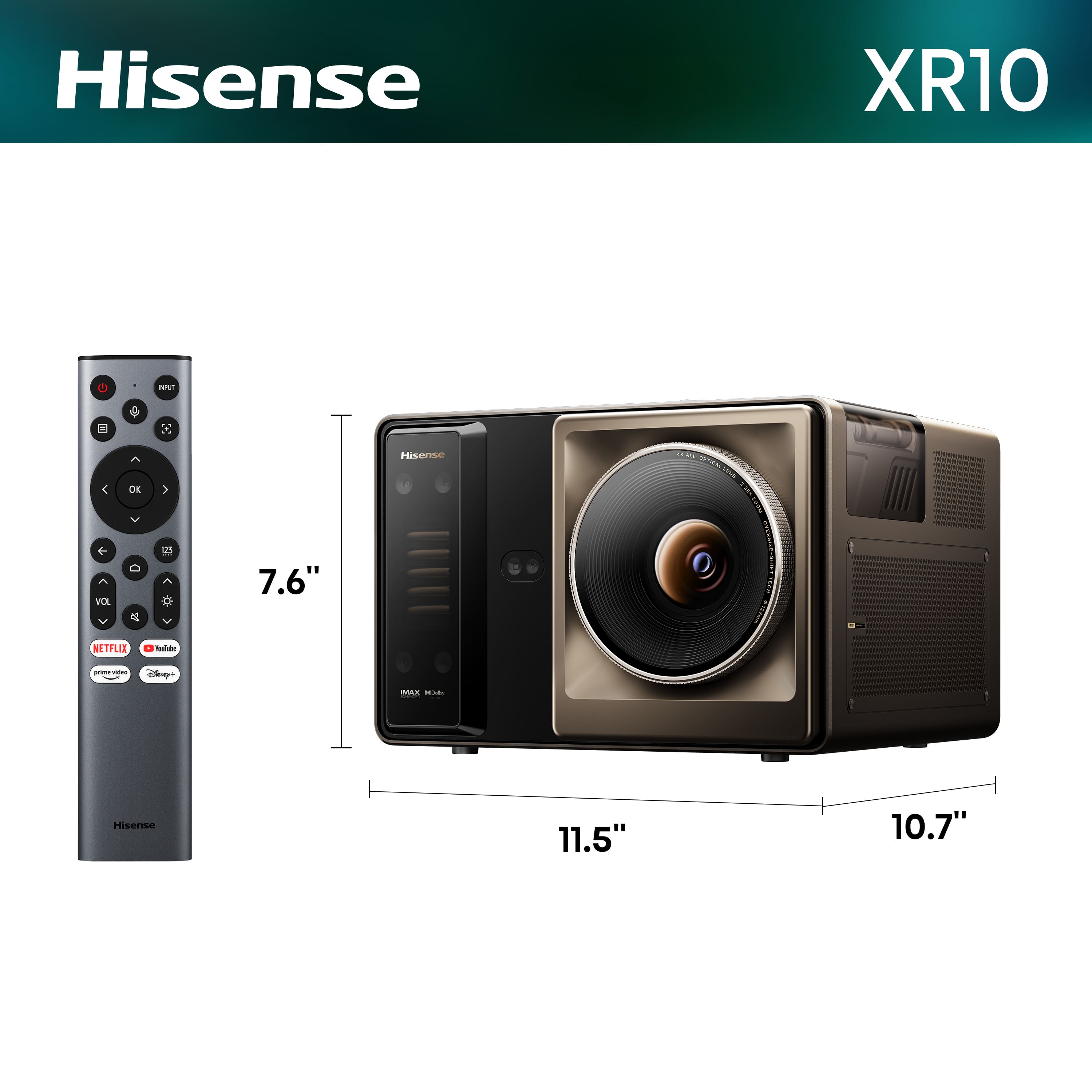 Hisense - XR10 Triple Laser 4K DLP Projector, 6000 ANSI Lumens, 6000:1 Contrast Ratio, IRIS Lens, 118% BT.2020 - Black - Dark brown
