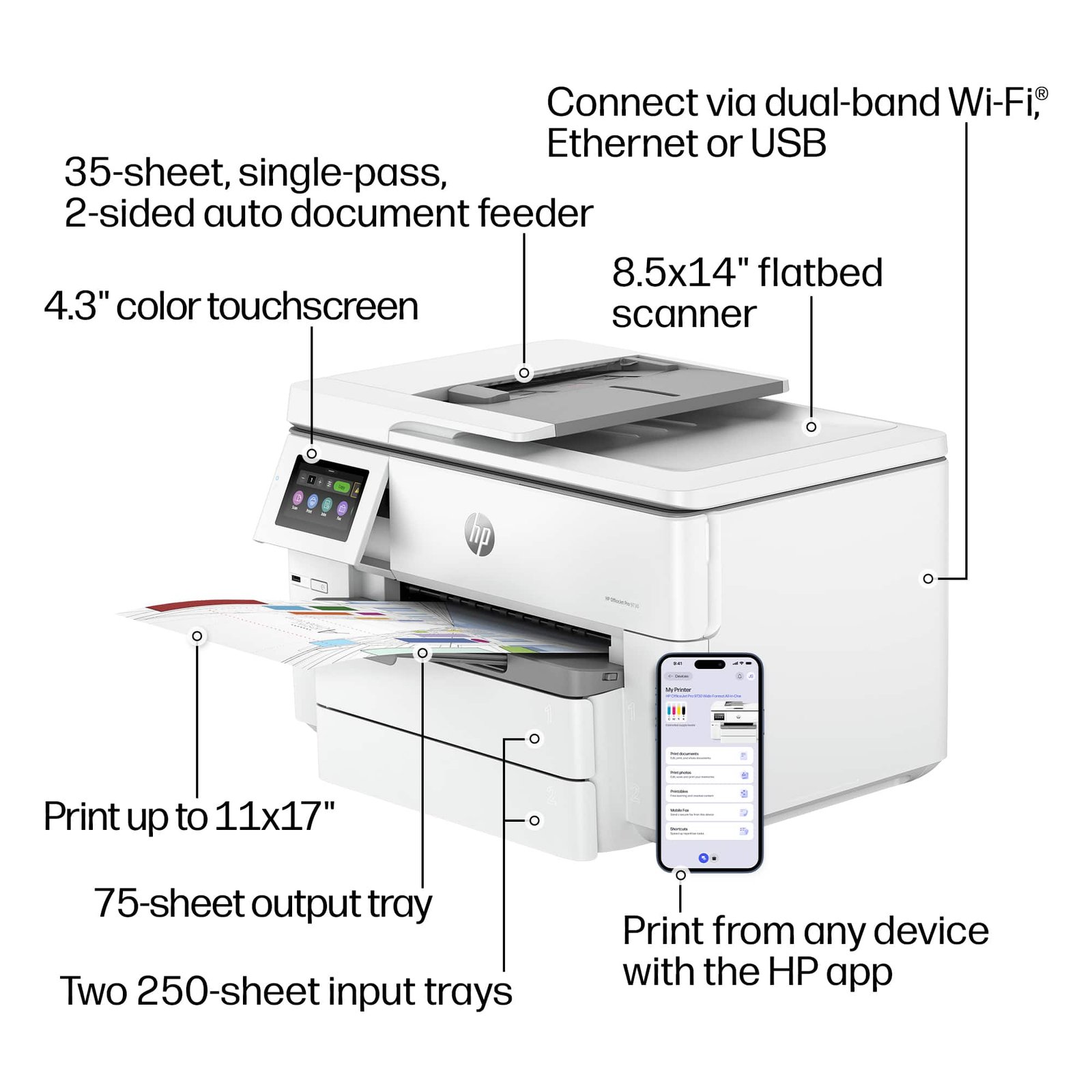 HP - OfficeJet Pro 9730 Wireless Wide Format All-in-One Inkjet Printer, Scanner, Copier, AI-Enabled with 3 Mos of Instant Ink - White