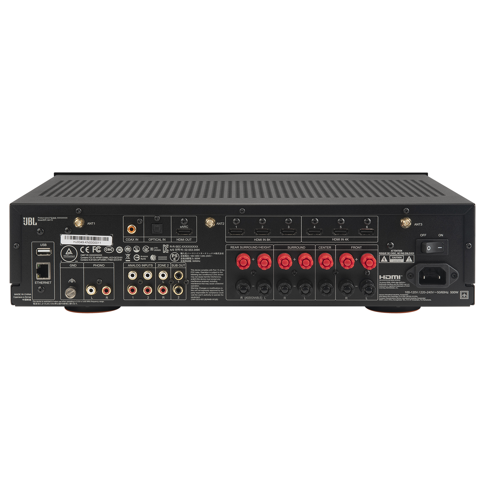JBL - MA710 90W 7.2ch Bluetooth and WiFi Capable HDR and Dolby Atmos 8k Ultra HD Compatible AV Home Theater Receiver - Black