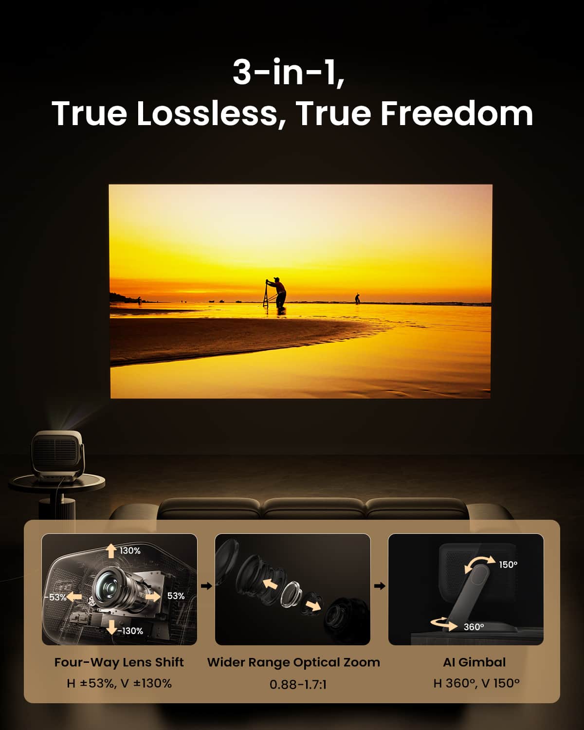JmGO - N3 Ultimate 4K UHD Triple Laser Projector Google TV 5800 ISO Lumens Dolby Vision 1.7x Optical Zoom Home Cinema - Black