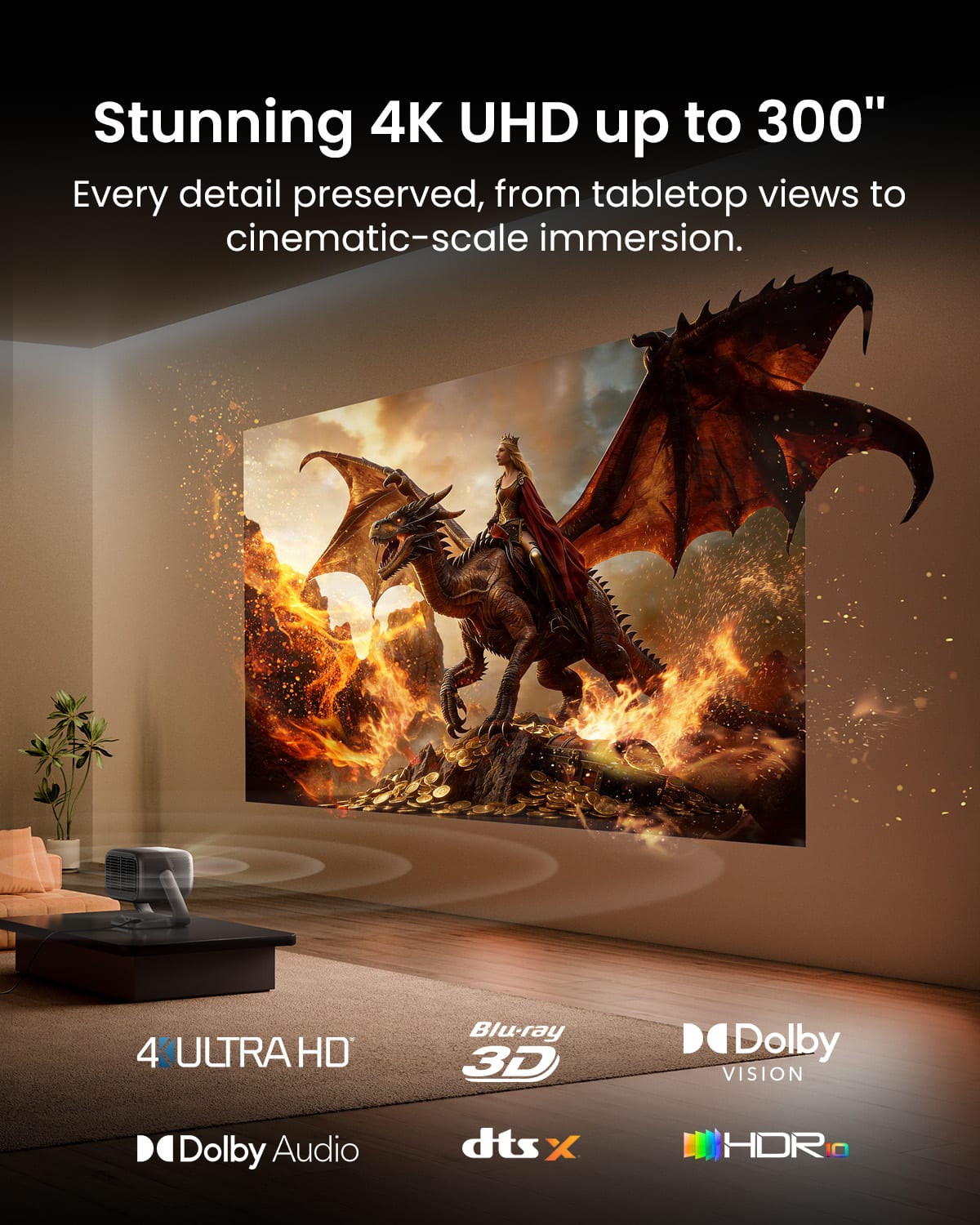 JmGO - N3 Ultimate 4K UHD Triple Laser Projector Google TV 5800 ISO Lumens Dolby Vision 1.7x Optical Zoom Home Cinema - Black