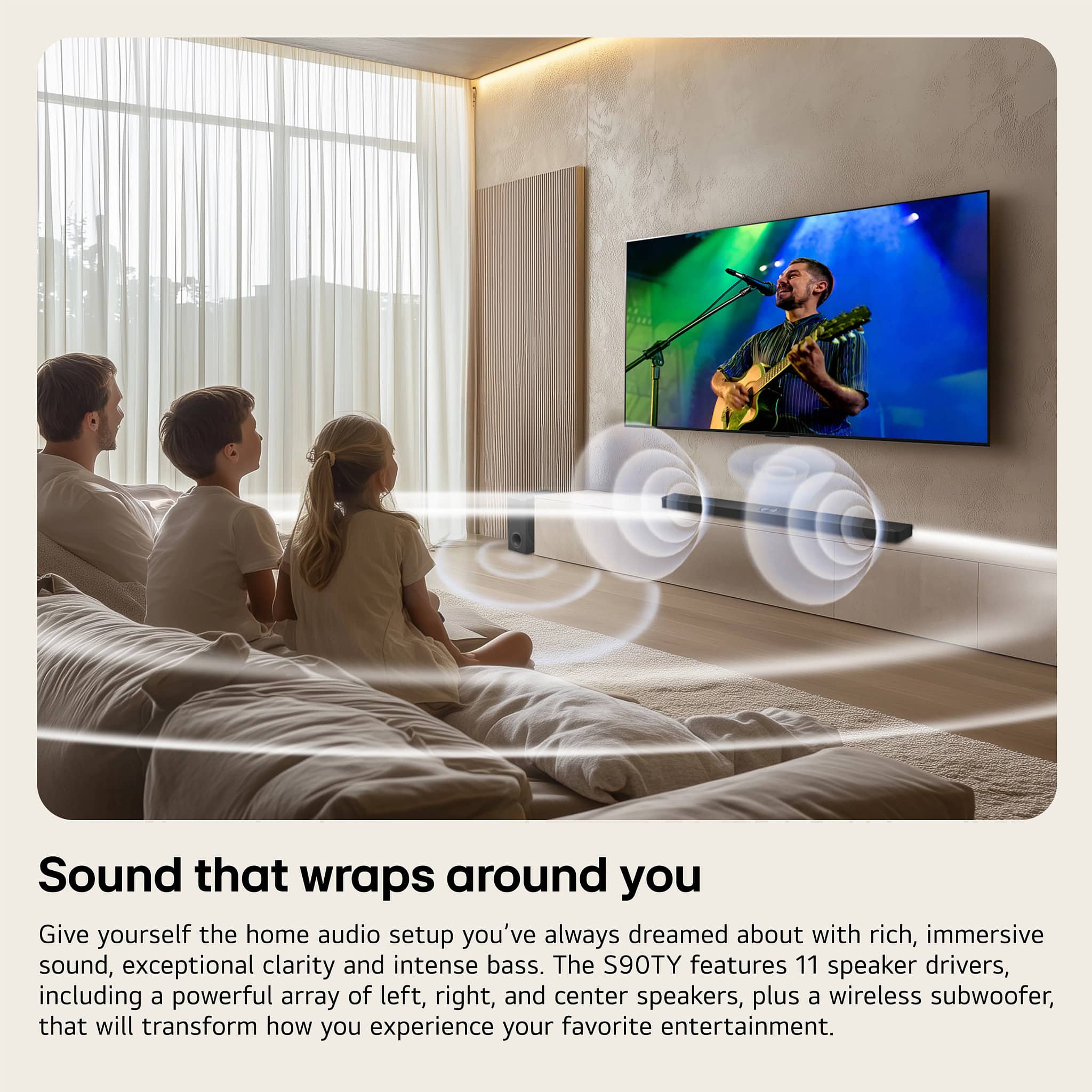 LG - 5.1.3-Channel S90TY Soundbar with Wireless Subwoofer, Dolby Atmos, WOW Orchestra - Black