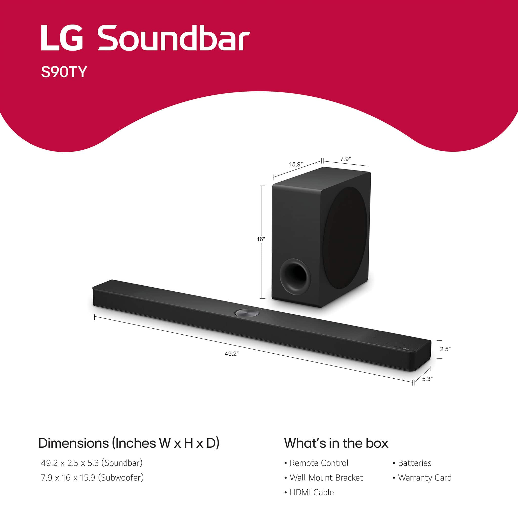 LG - 5.1.3-Channel S90TY Soundbar with Wireless Subwoofer, Dolby Atmos, WOW Orchestra - Black