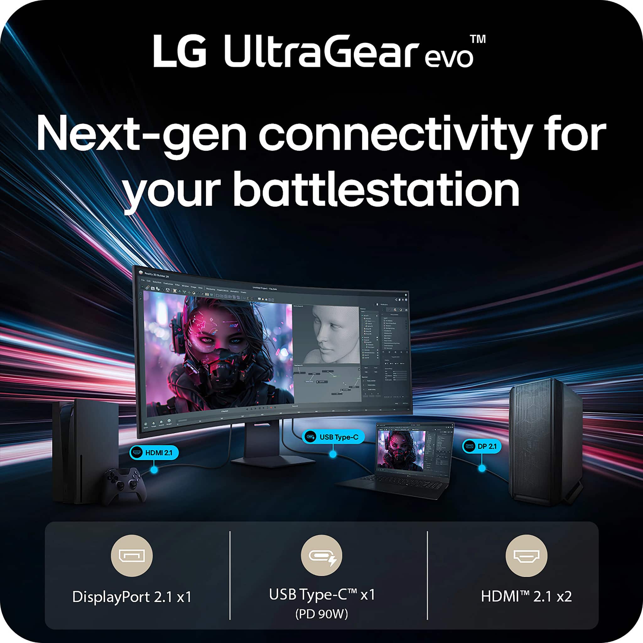 LG - 52" UltraGear evo G9 5K2K 240Hz 1ms FreeSync Premium Gaming Monitor with DisplayHDR 600 (HDMI 2.1, DP 2.1, USB-C) - Black