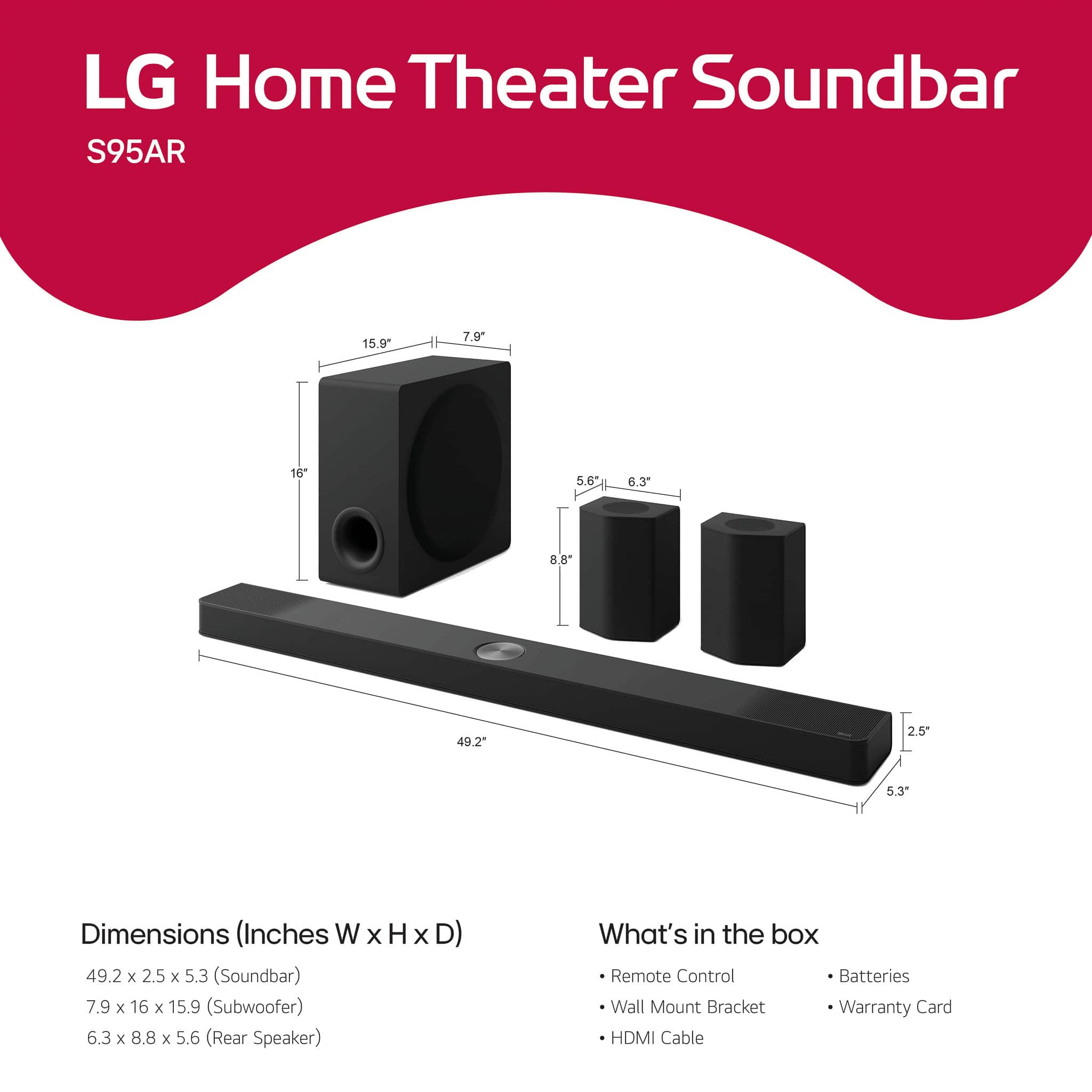 LG - 9.1.5-Channel S95AR Home Theater Soundbar with Wireless Subwoofer and Rear Speakers, Dolby Atmos, WOW Orchestra - Black