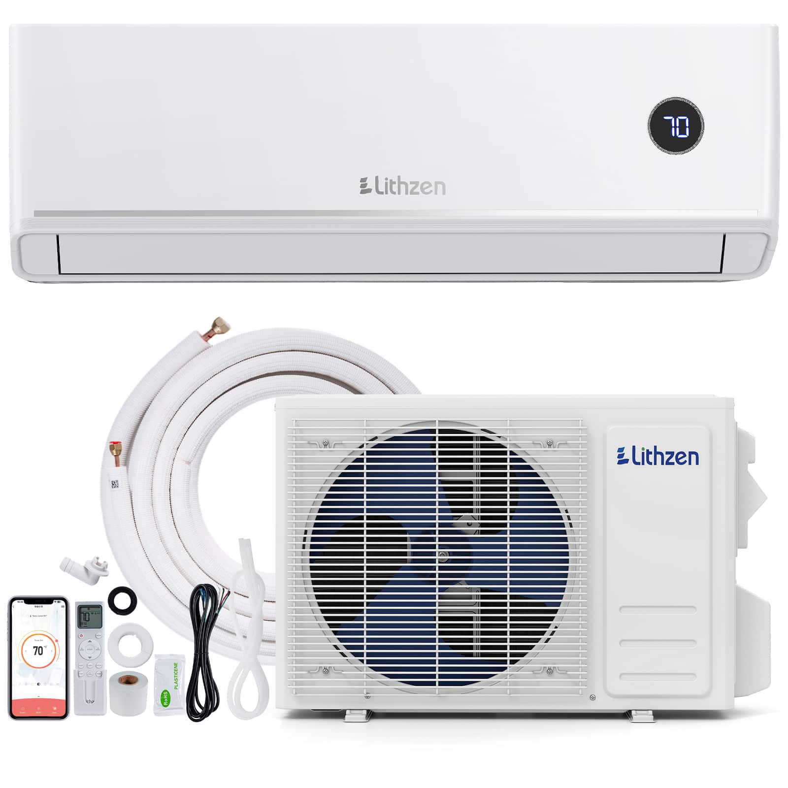 Lithzen - 12000 BTU Mini Split Air Conditioner & Heater, 115V 18.2 SEER2 Wifi Enabled - White
