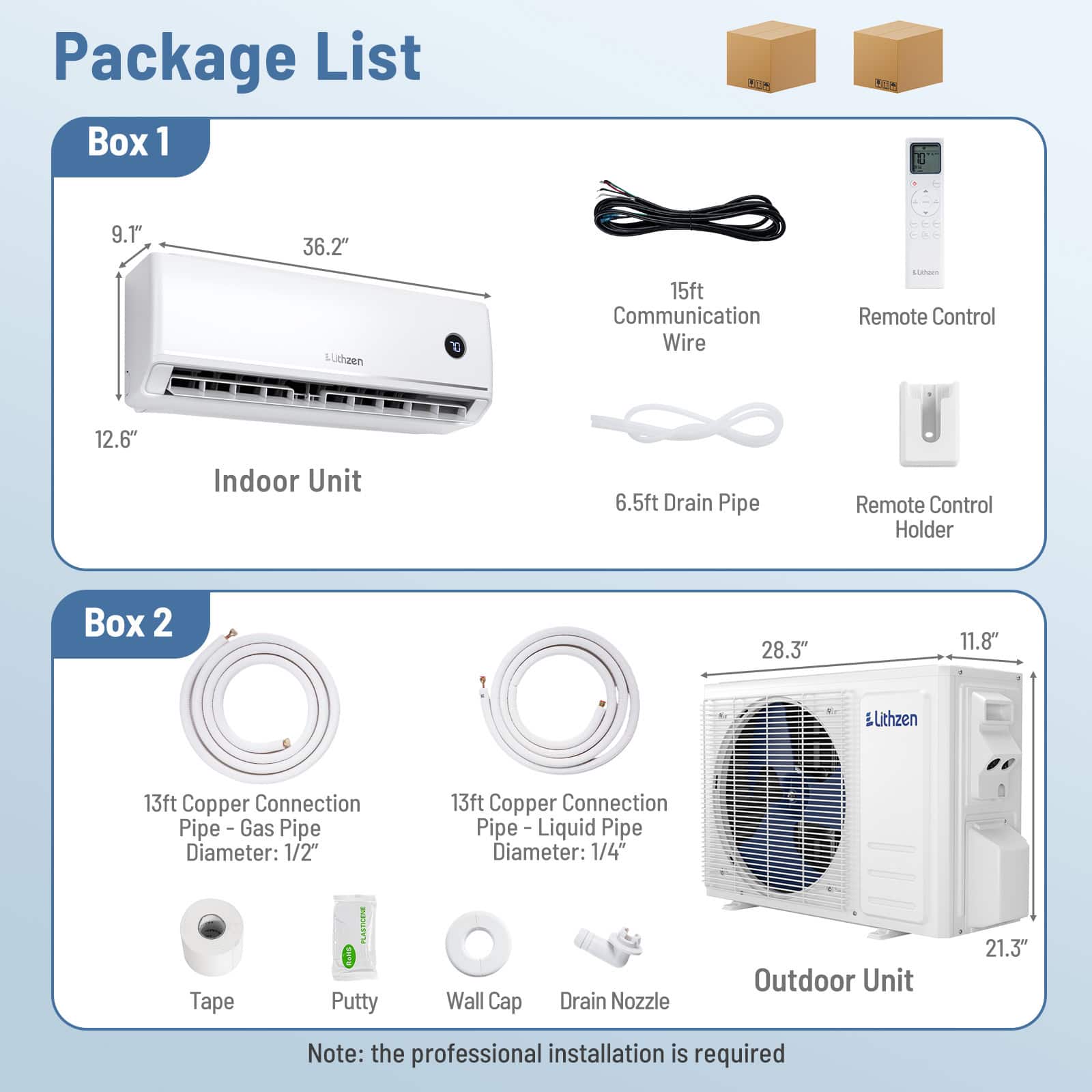 Lithzen - 18000 BTU Mini Split Air Conditioner & Heater, 208/230V 18.2 SEER2 Wifi Enabled - White-208/230V