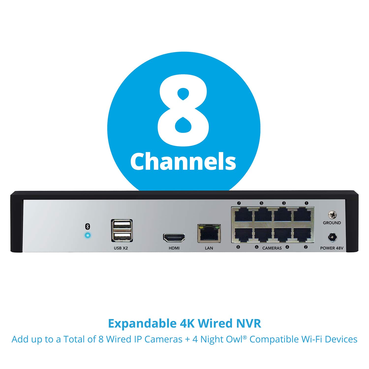 Night Owl - 12-Channel, 8-Camera Indoor/Outdoor Wired IP 4K 2TB NVR Security System - Black and White - Black/White