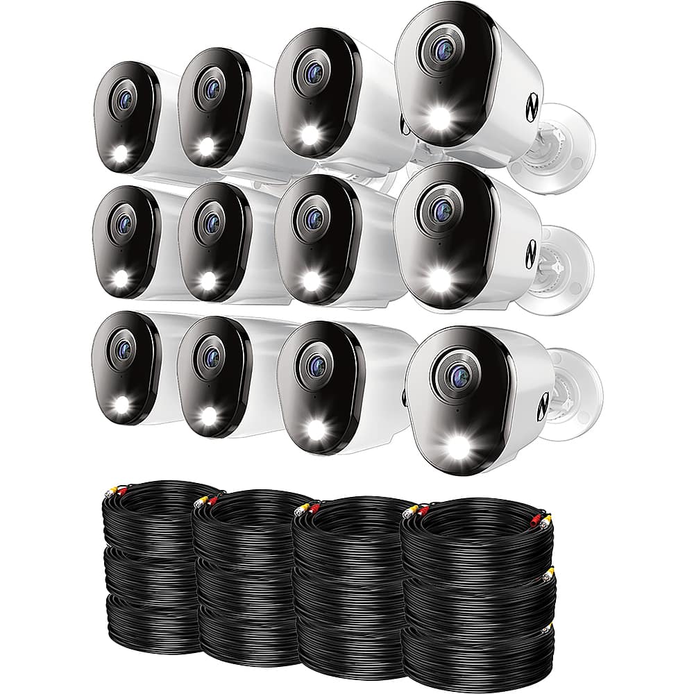 Night Owl - 20-Channel, 12-Camera Indoor/Outdoor Wired 4K 2TB DVR Security System with 2-Way Audio - Black/White