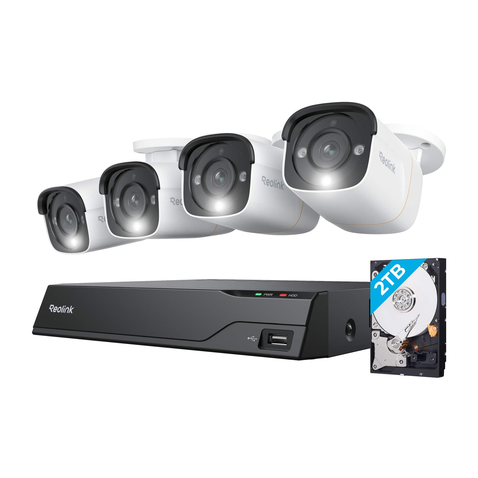 Reolink - 8-Channel, 4 - Bullet Camera Indoor/Outdoor 4K+ 12MP PoE 2TB NVR Security Surveillance System - White